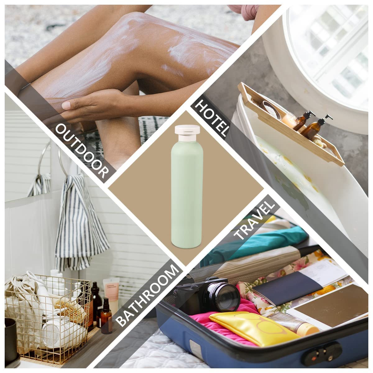TERRIFI Green Plastic Empty Squeeze Bottles, Refillable Plastic Leak-Proof Travel Bottles for Creams, Lotion, Shampoo, Conditioner (4 Pcs)