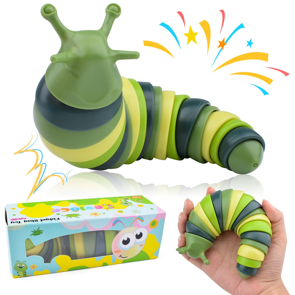 Cevioce Fidget Slug Toy, Sensory Slug Fidget Toy for Kids & Adults, 1Pc Cute 3D Articulated Stim Toy - Can Be Spliced, Safe｜Exercise Wrist Strength & Stress Relief, Great Gift for ADHD Autism