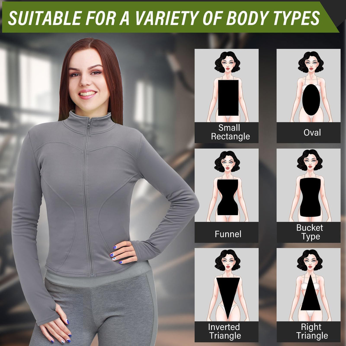 TERRIFI Womens Thermal Gym Tops Shirts 2 Pcs Zip up Long Sleeve Womens Sport Jacket Sports Yoga Tops for Gym Yoga Running Hiking Cycling Black and Grey, M