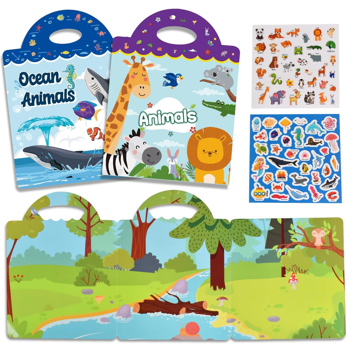 KASTWAVE Reusable Sticker Book for Kids, Animal & Ocean Animal Waterproof Stickers, Preschool Learning Activities Busy Book Gift Toddler Travel Toys for Girls Boys Babies Ages 3+
