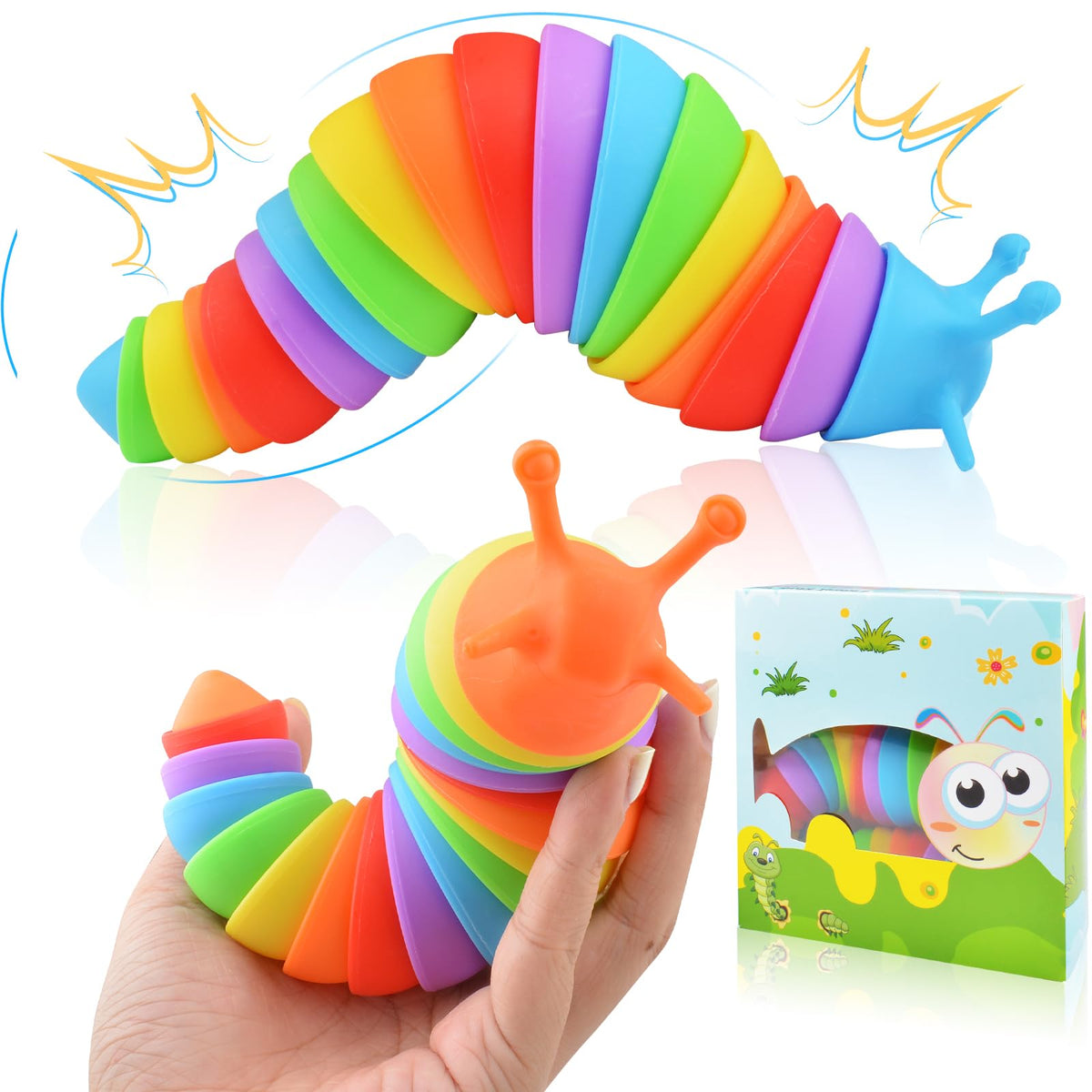 Cevioce Fidget Slug Toy, Sensory Slug Fidget Toy for Kids & Adults, 1Pc Cute 3D Articulated Stim Toy - Can Be Spliced, Safe｜Exercise Wrist Strength & Stress Relief, Great Gift for ADHD Autism
