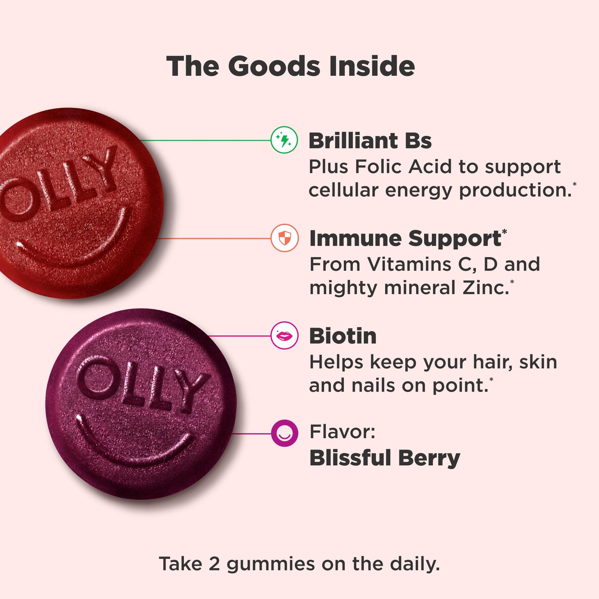 OLLY Women's Multivitamin Gummy, Vitamins A, D, C, E, Biotin, Folic Acid, Adult Chewable Vitamin, Berry Flavor, 45 Day Supply - 90 Count - Medaid International