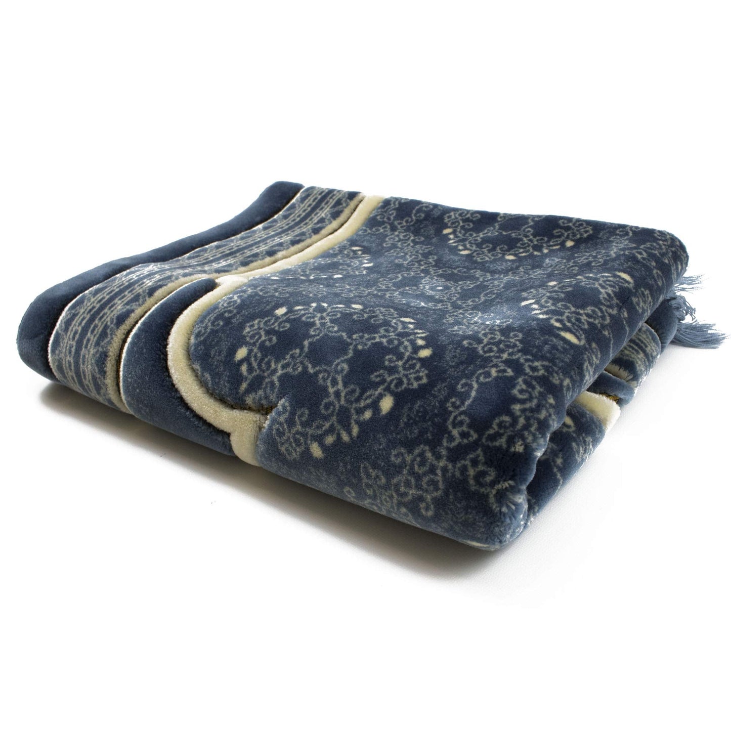 Modefa Turkish Islamic Prayer Rug - Soft Velvet Janamaz Praying Carpet - Comfortable Muslim Praying Mat for Men & Women - Ramadan or Eid Gift - with Kufi Prayer Cap - Elegant Swirl (Blue) - Medaid International