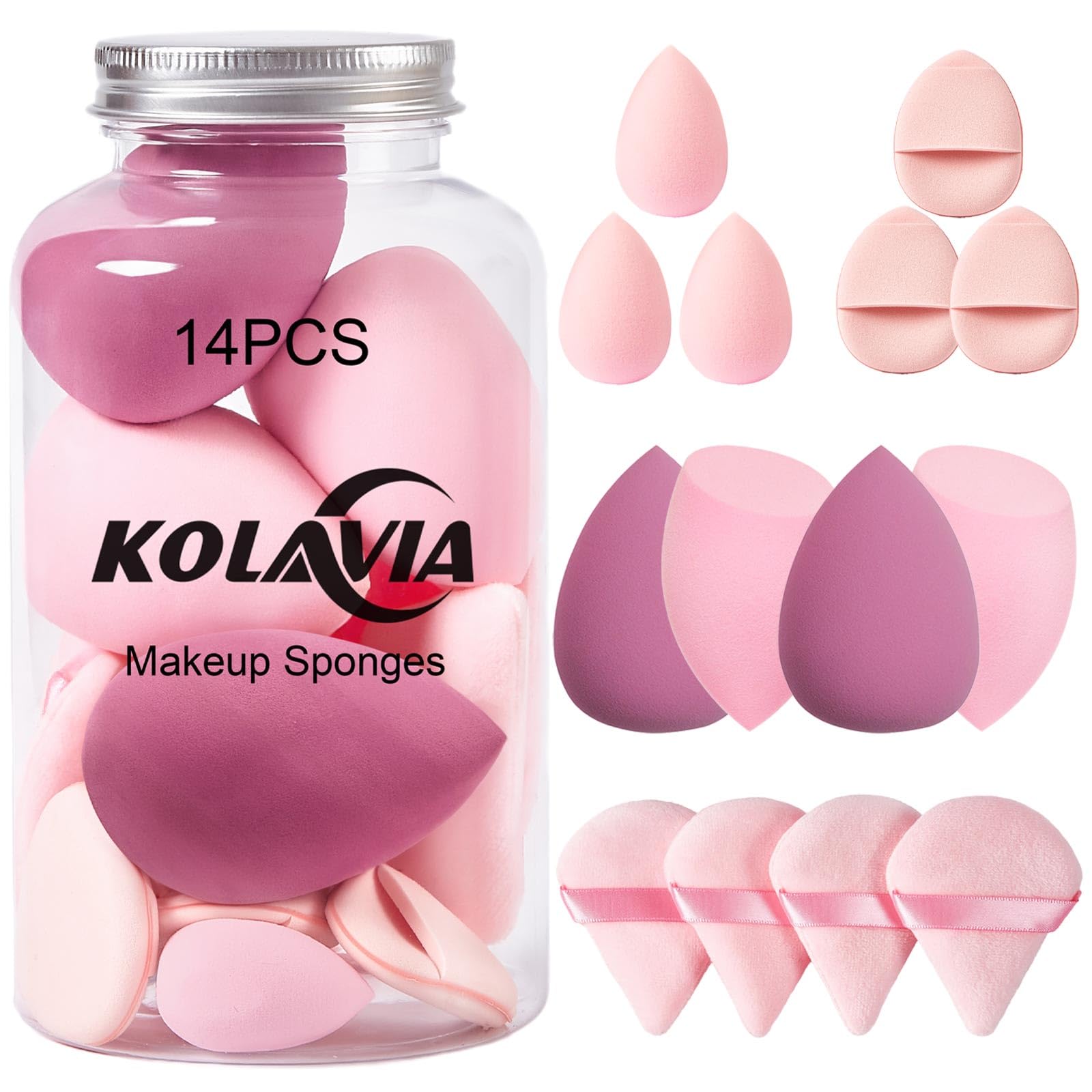 14PCS Makeup Sponge Set, Beauty Blender Sponge for Foundation Blending with 3PCS Mini Makeup Sponges & 4PCS Triangle Powder Puff, Soft Make Up Sponges for Face Cosmetic Applicator for Powder Liquid - Medaid International