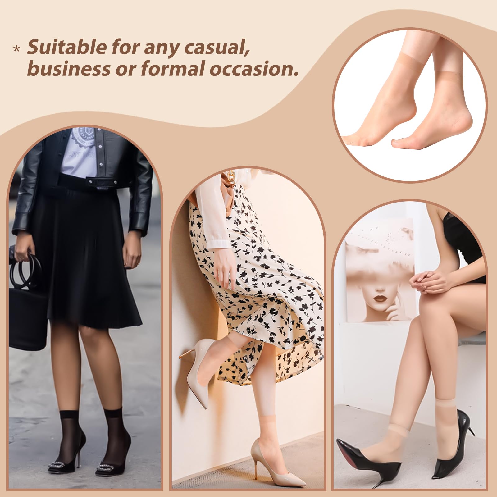 MANZI 12 Pairs Women's Ankle High Sheer Socks, 12 Pairs Natural - Medaid International