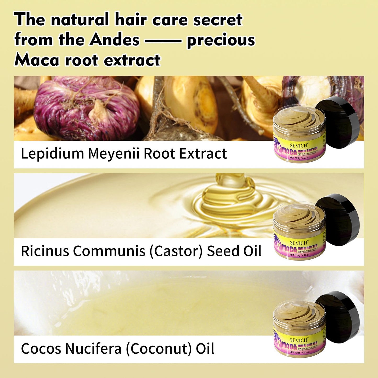 SEVICH Maca Root Powder Hair Butter Oil, Hair Oils for Hair Growth,Black Maca Hair Mask for Women & Men, Enhance Scalp Vitality, Relieve Dry Scalp, Keep Scalp Moisturized and Healthy, 120g - Medaid International
