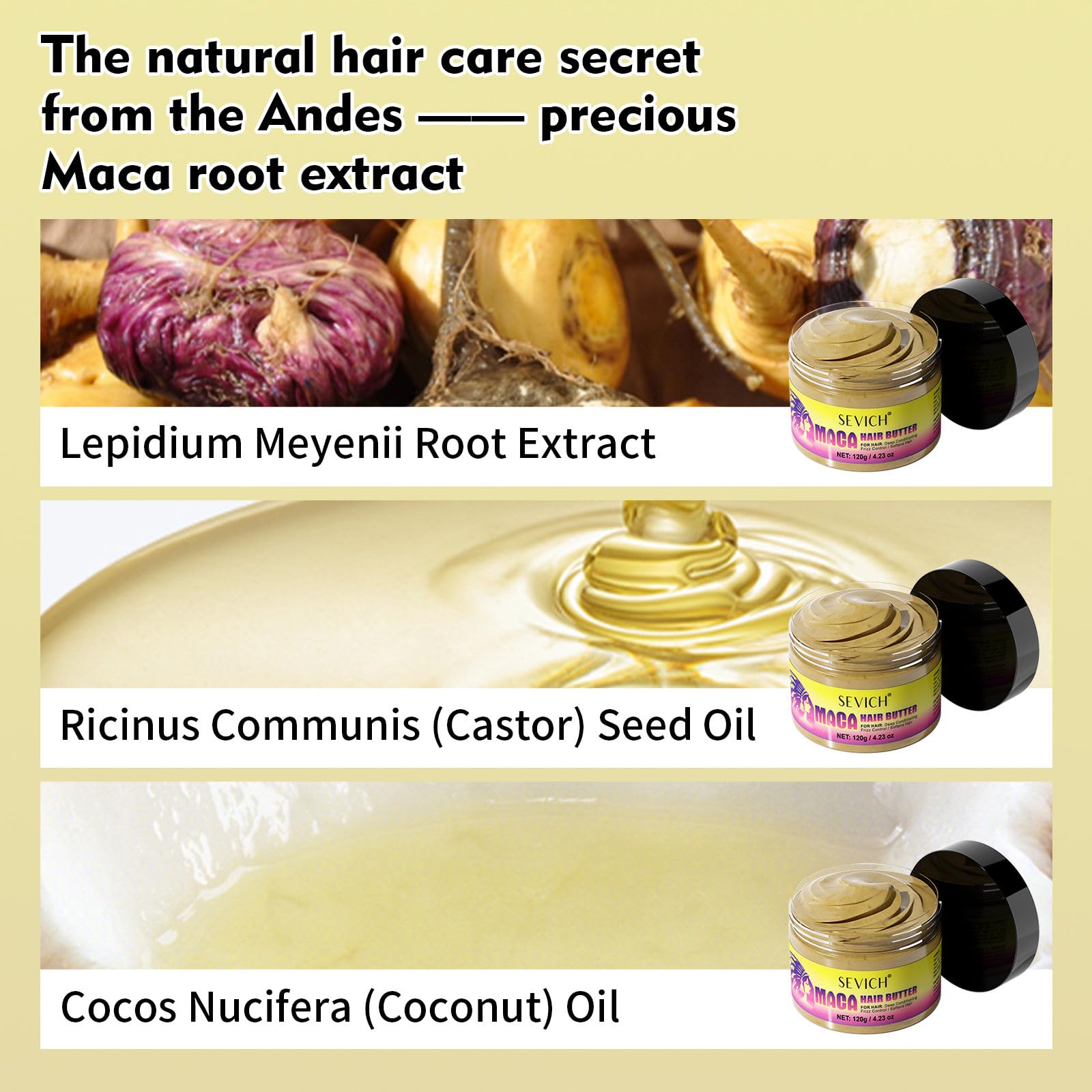 SEVICH Maca Root Powder Hair Butter Oil, Hair Oils for Hair Growth,Black Maca Hair Mask for Women & Men, Enhance Scalp Vitality, Relieve Dry Scalp, Keep Scalp Moisturized and Healthy, 120g - Medaid International