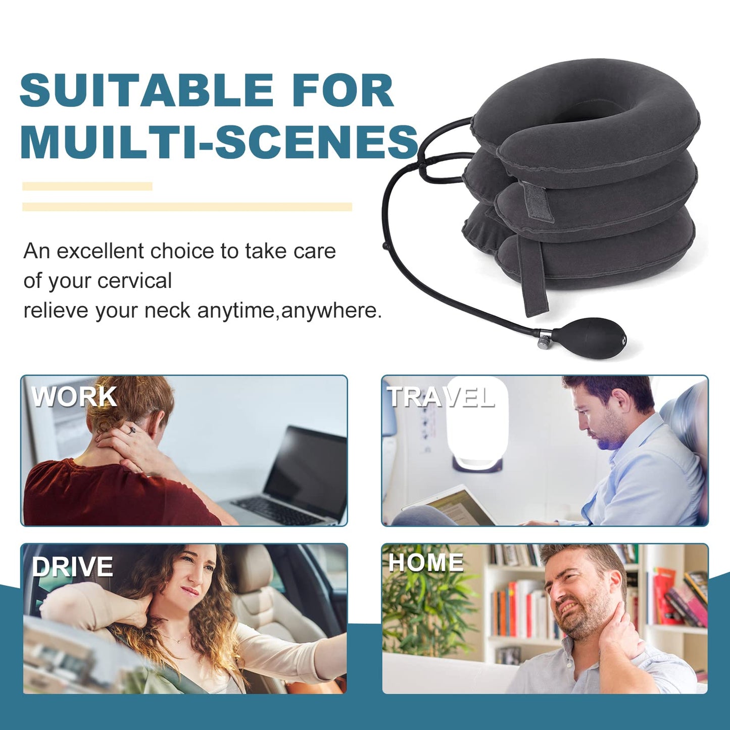 Pogcay Cervical Neck Traction Device, Neck Stretcher, Neck Traction Device for Neck Pain Relief, Cervical Neck Traction Device, Inflatable Neck Brace & Neck Decompression(Gray) - Medaid International