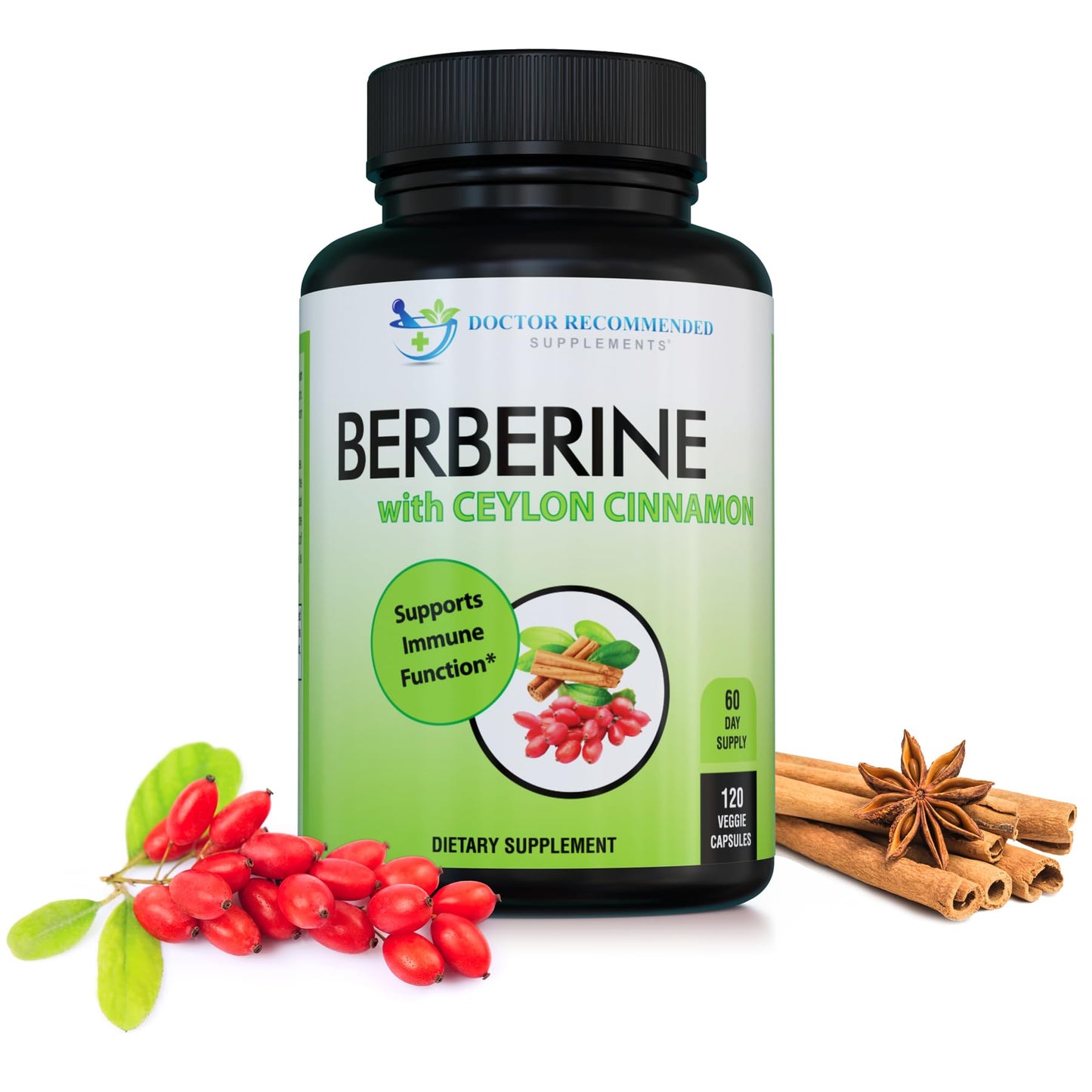 DOCTOR RECOMMENDED SUPPLEMENTS Berberine with Ceylon Cinnamon - 1200mg Berberine & 100mg Organic Ceylon Cinnamon - 120 Veggie Capsules, Healthy Immune System & Gastrointestinal Wellness - Medaid International