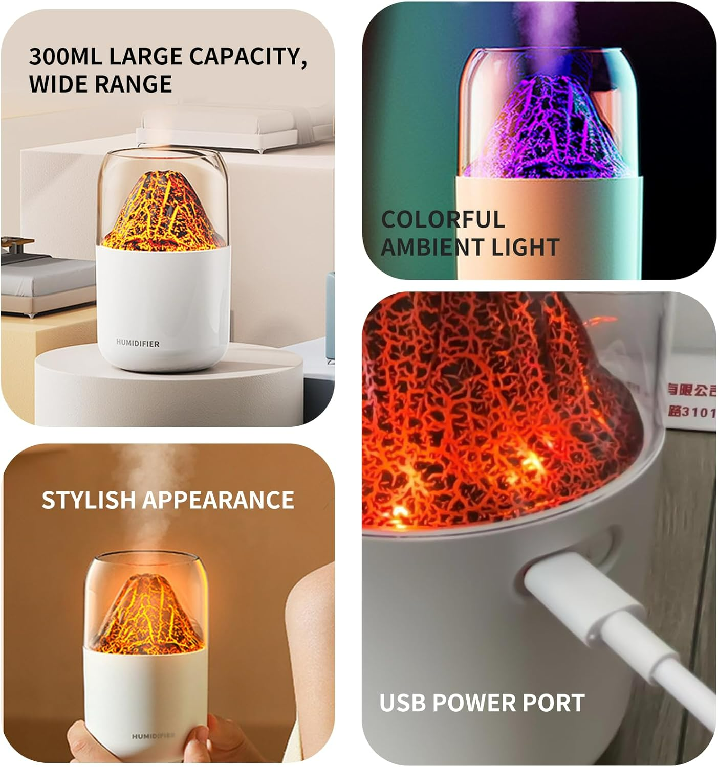 Mini Volcano Cool Mist Humidifier – 300ml Air Moisturizer with LED - Medaid International