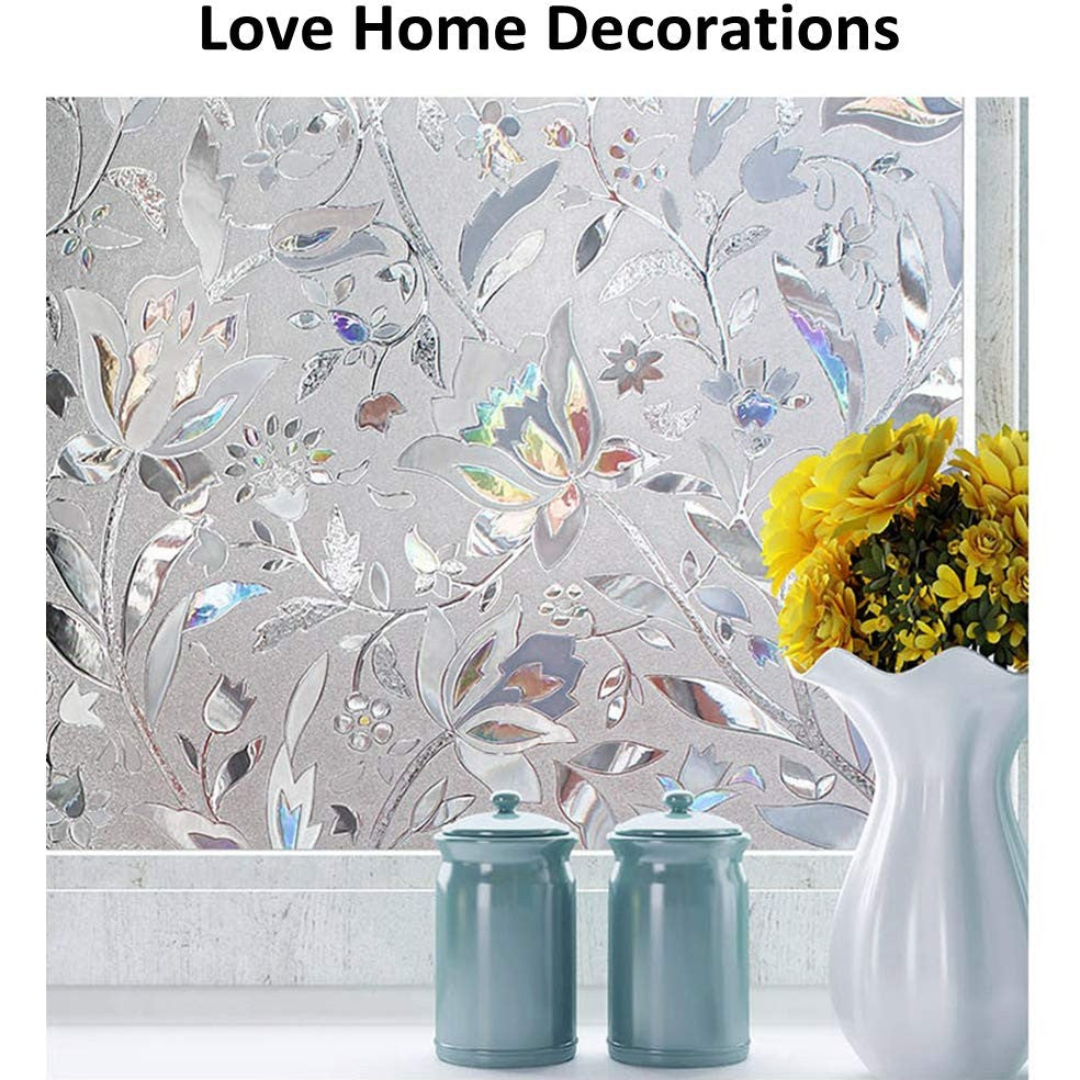 Arthome 3D Window Film, 35.4x100 inch Flower Decoration Tulip Patterns Film No Glue Static Cling Anti UV for Kitchen Home Office - Medaid International