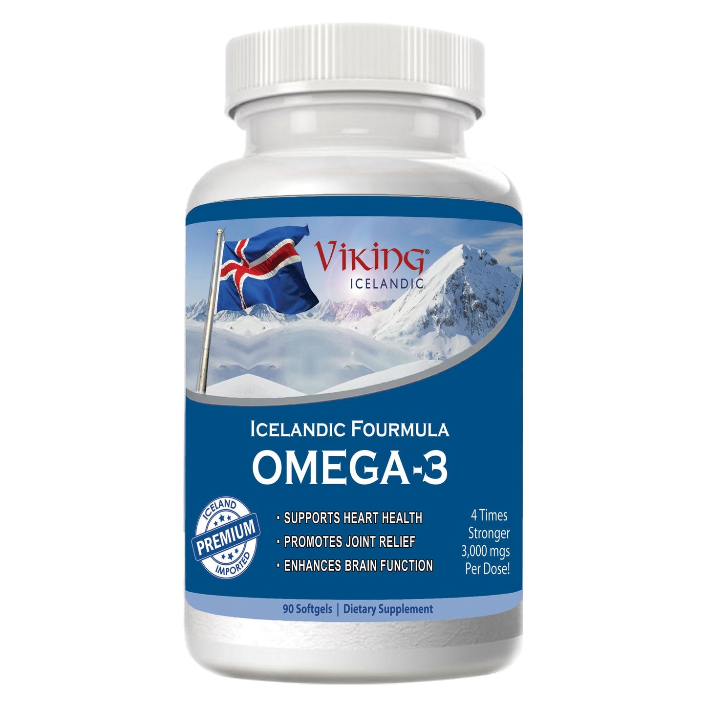 Icelandic Fourmula Quadruple Strength Omega-3 Fish Oil 3000mg High DHA & EPA 90 Softgels - Medaid International