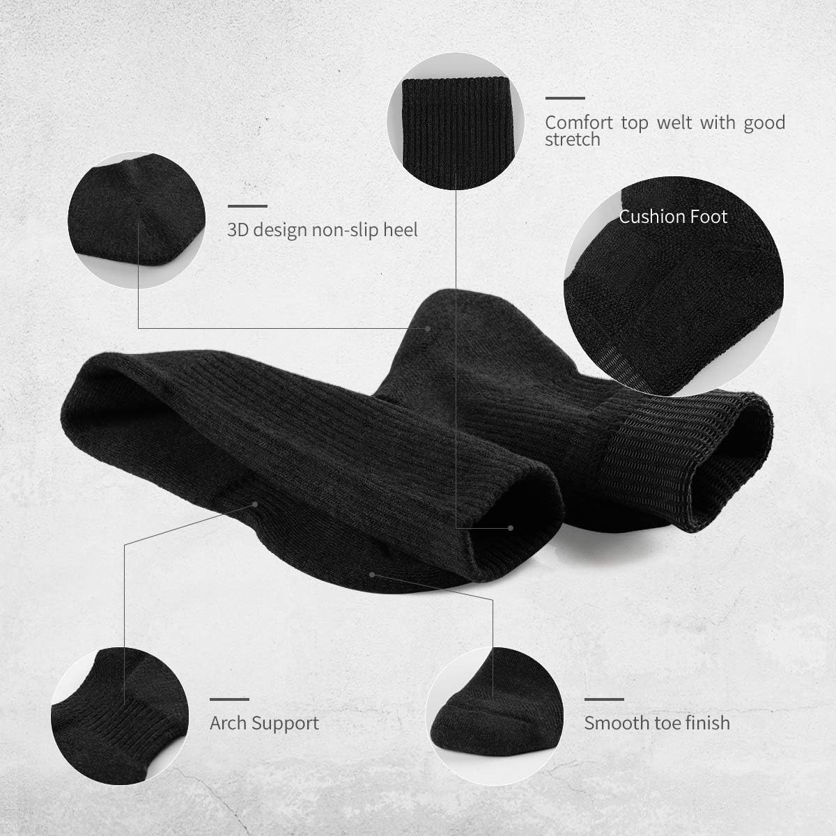 SOX TOWN Unisex Cushioned Crew Training Athletic Socks Men & Women with Combed Cotton Moisture Wicking Breathable Performance(Black L) - Medaid International