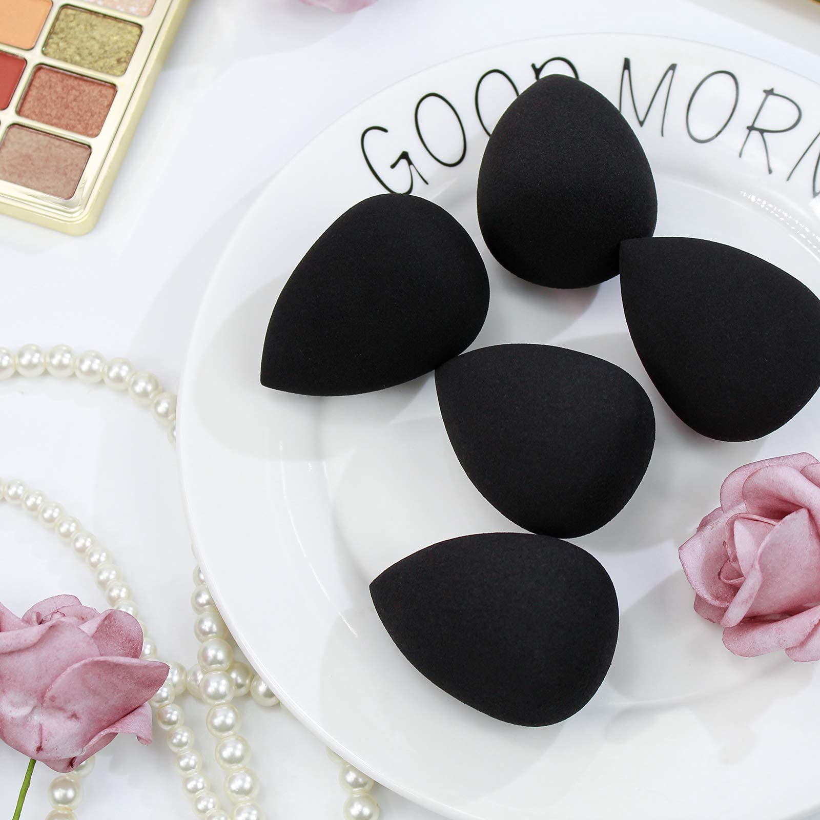 BEAKEY Makeup Sponge Set, 5 Pcs Foundation Blending Sponge, Beauty Sponges Flawless for Liquid, Cream, and Powder, Latex-Free and Vegan Boun Boun Makeup Sponges, Black - Medaid International