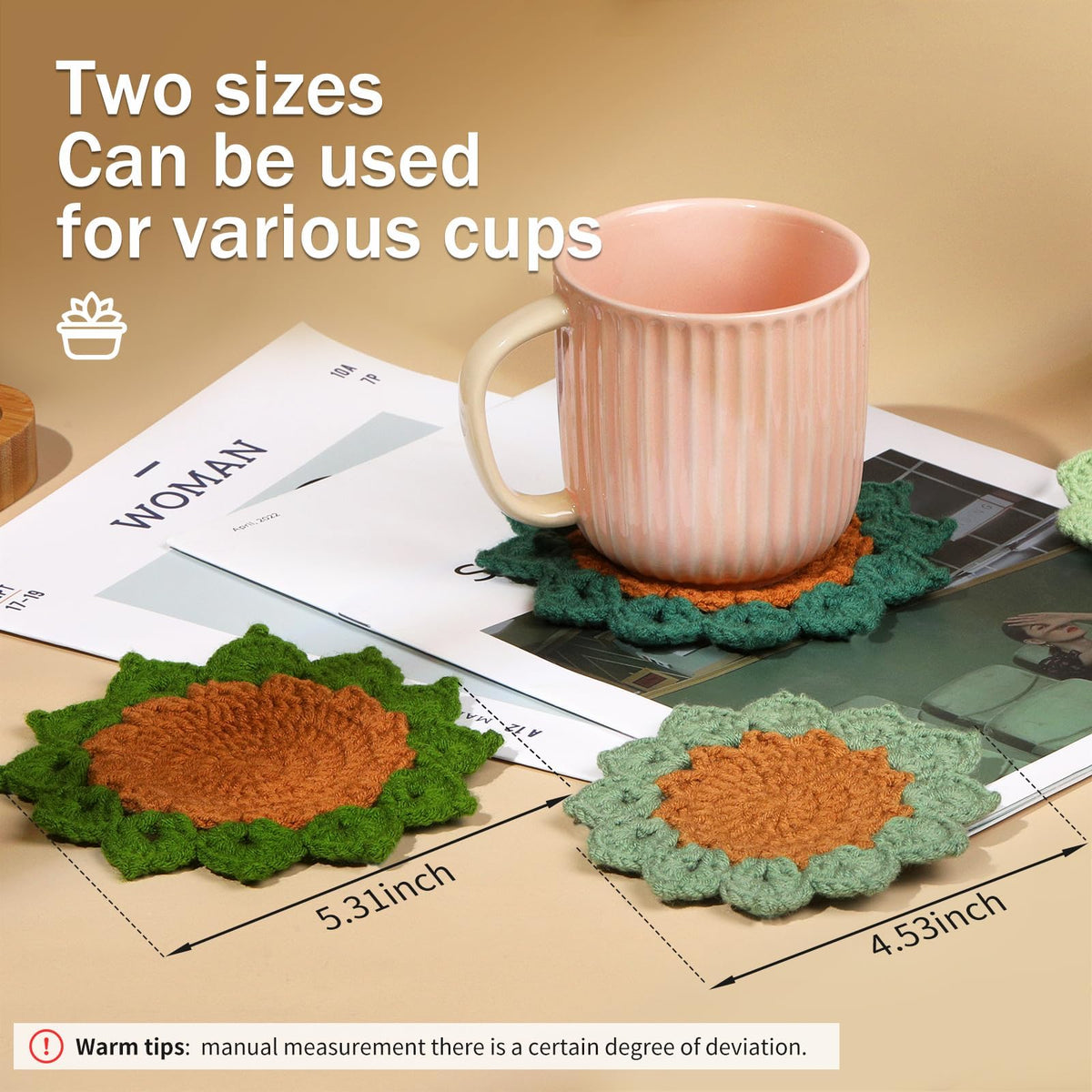 KASTWAVE Crochet Kit for Beginners - 6pcs Coasters in a Plant Pot Crochet Start Kit, Complete Beginner Crochet Kit with Crochet Hooks, Yarn, Clear Video Tutorials for Adult Beginners