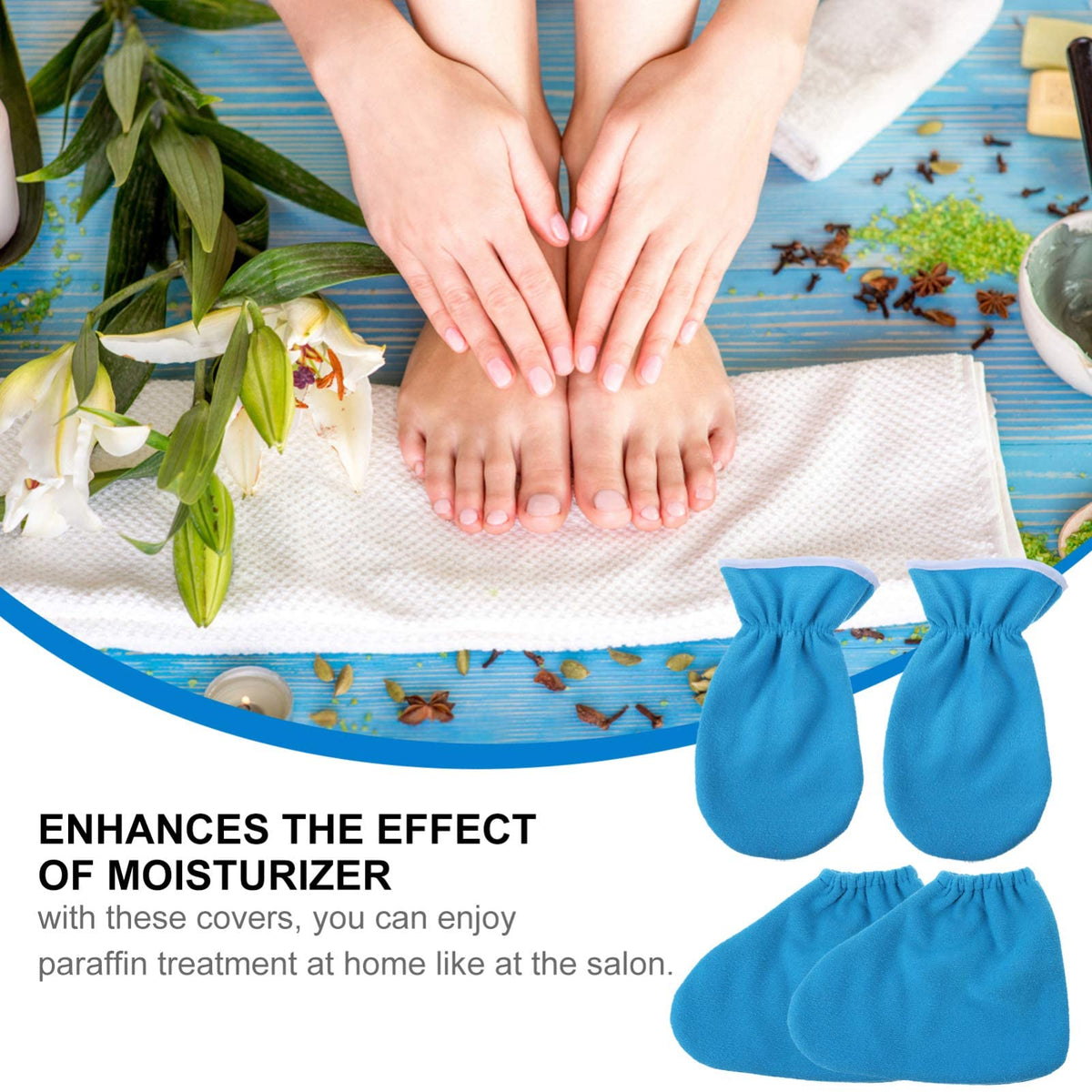 TERRIFI 4 PCS Paraffin Wax Bath Gloves and Booties, Paraffin Wax Warmer Insulated Mitts, Foot Spa Cover, Moisturizing Work Gloves, Hand Treatment Kit