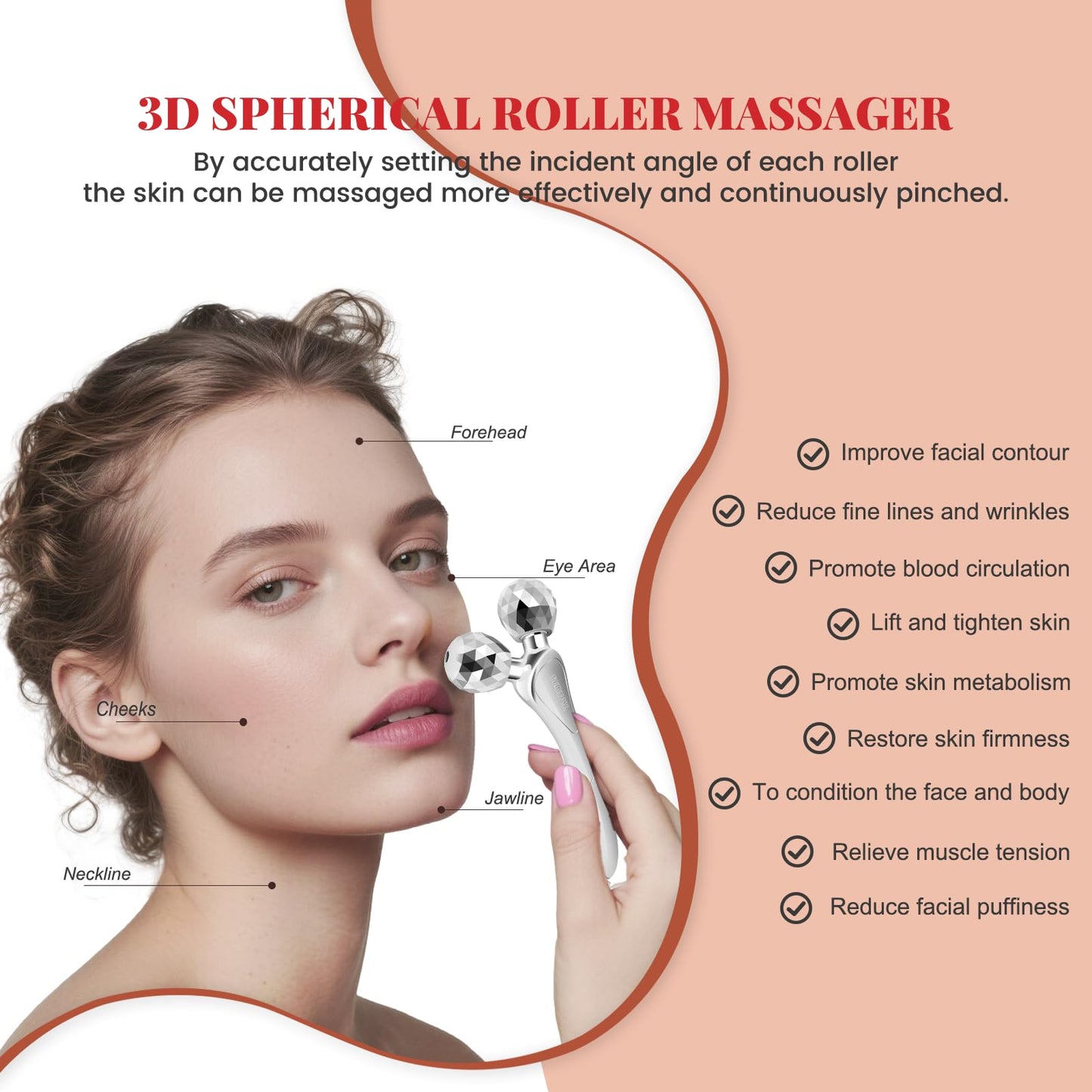 3D Facial Massager Rollers Lifting Massager, Skin Care Face Body Massager Firming Tools for Body Relaxation Massage, Kneading, Body Slimming and V-shaped Face Lift, Anti-Wrinkle (Silvery White) - Medaid International