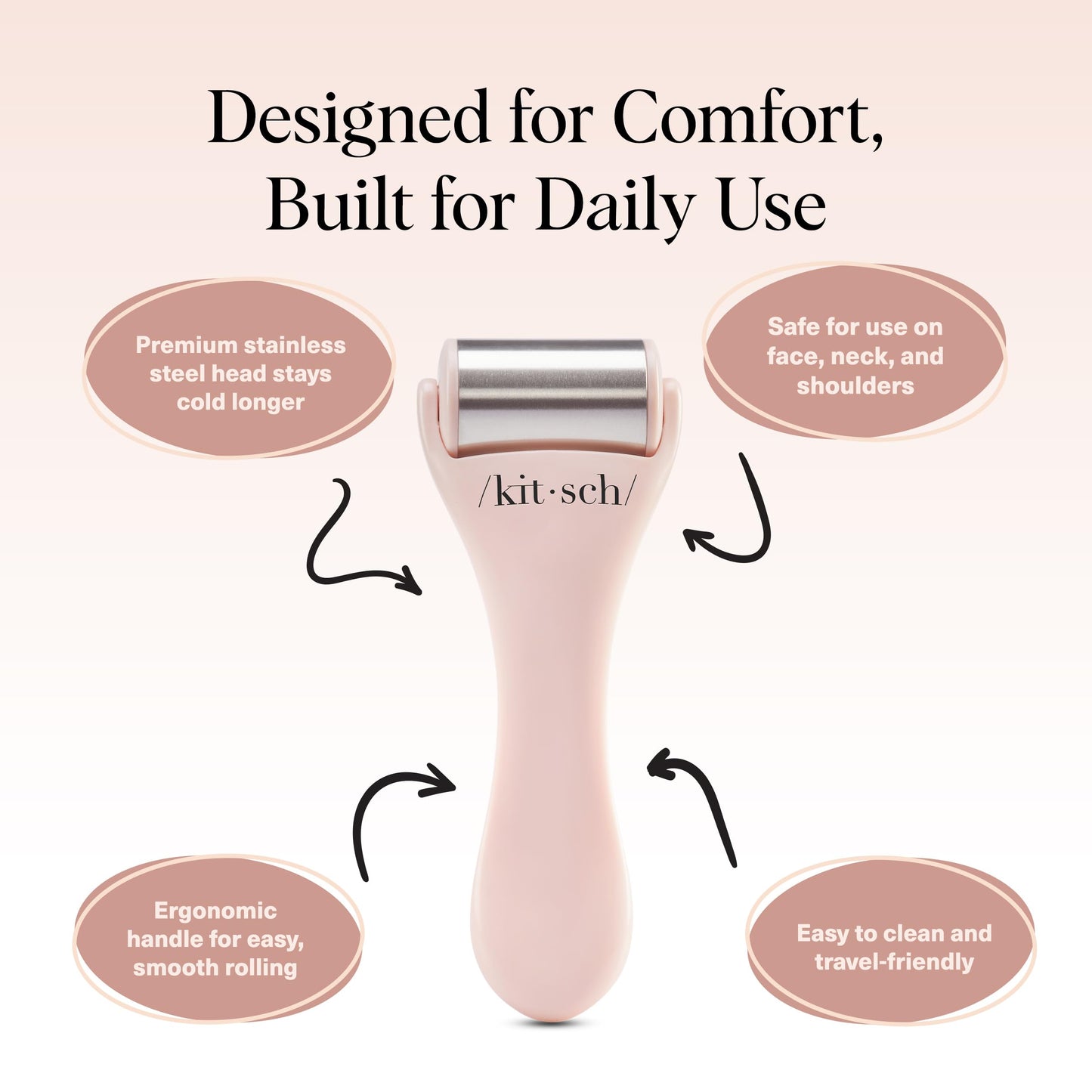 Kitsch Ice Roller for Face – Stainless Steel Face Ice Roller to Reduce Puffiness, Redness & Headaches – Cooling Facial Roller for Skin Care, Irritation Relief & Spa-Like Experience at Home - Pink - Medaid International