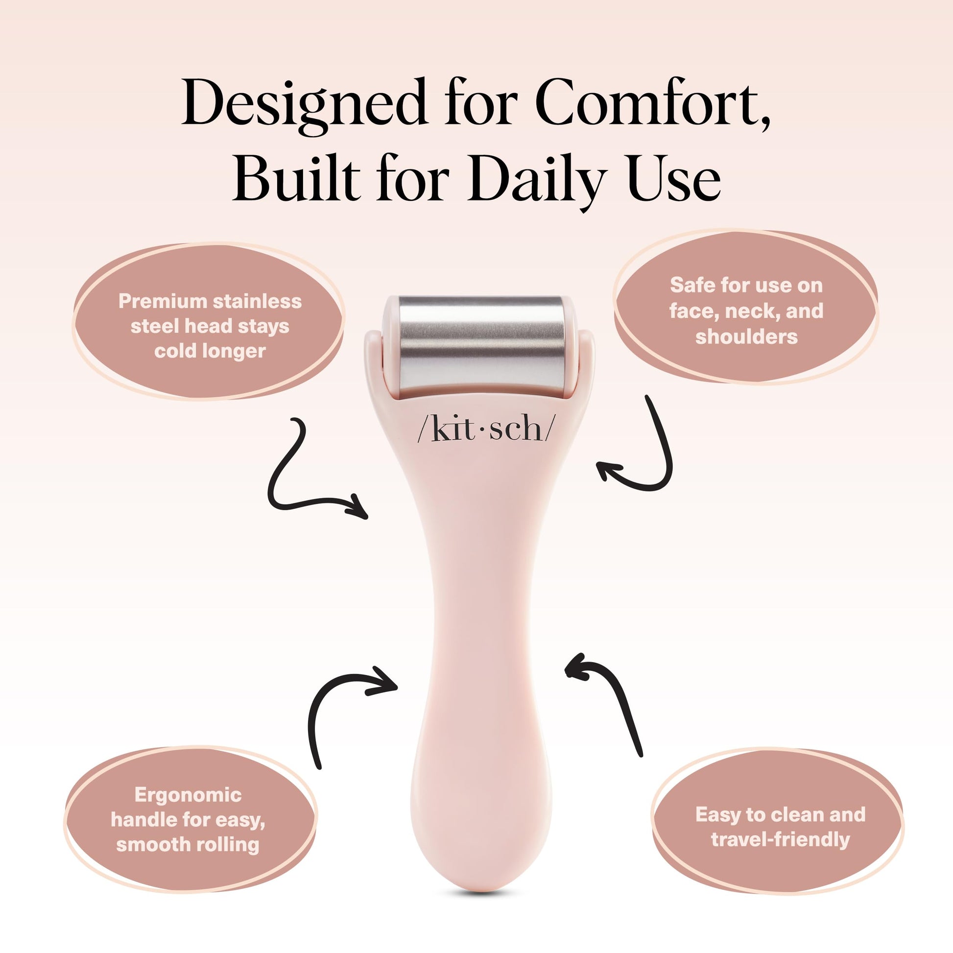 Kitsch Ice Roller for Face – Stainless Steel Face Ice Roller to Reduce Puffiness, Redness & Headaches – Cooling Facial Roller for Skin Care, Irritation Relief & Spa-Like Experience at Home - Pink - Medaid International