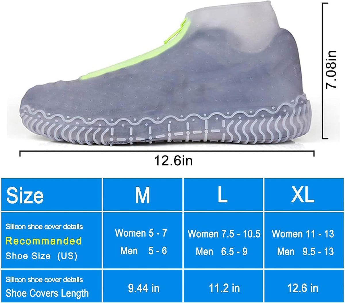 TERRIFI Upgrade Reusable Silicone Waterproof Shoe Covers with Zipper, Non-Slip Textured Sole Washable Rain Overshoes for Rainy Day Commute Gardening Camping, for Men Women-White, Size M (33-38cm)