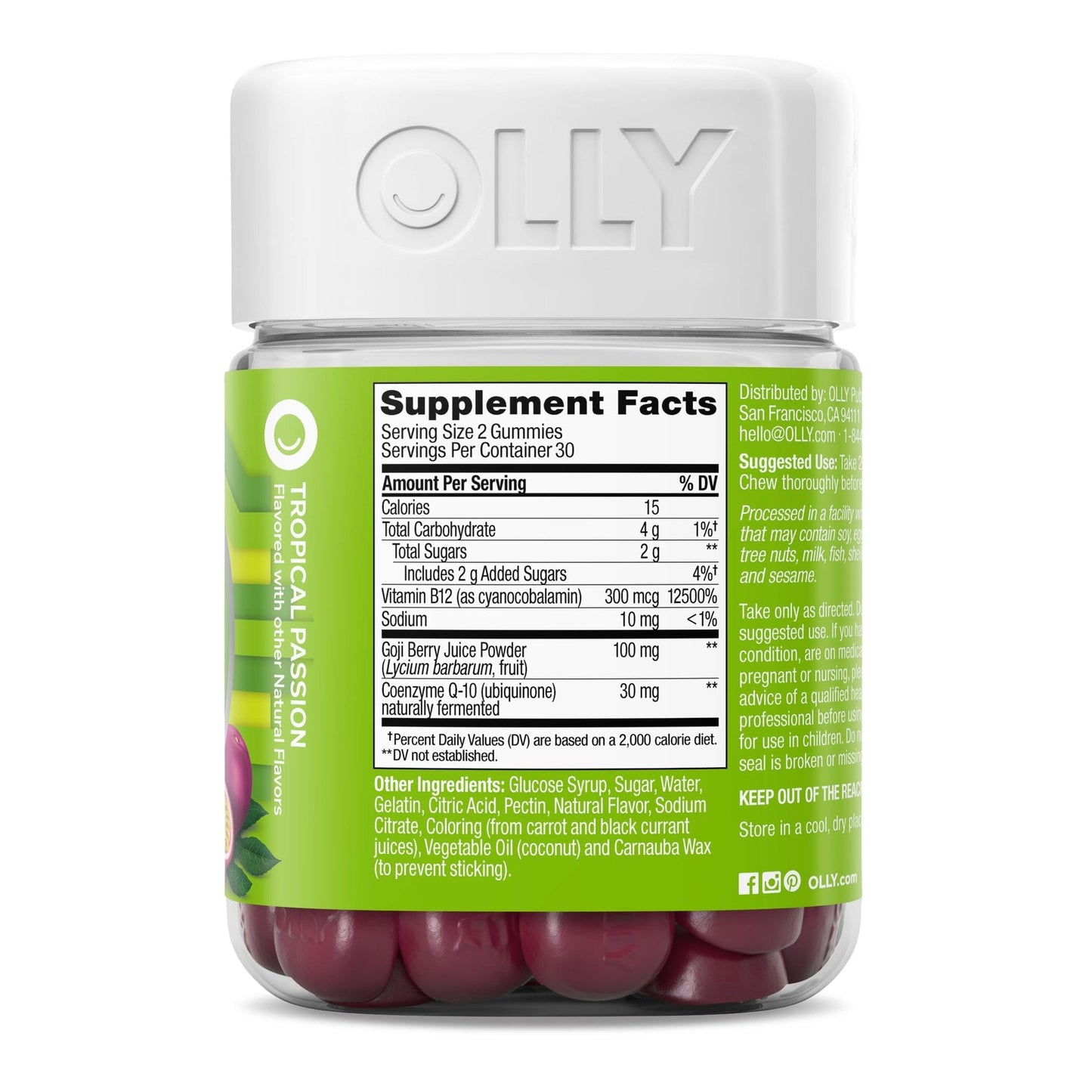 OLLY Daily Energy Gummy, Caffeine Free, Vitamin B12, CoQ10, Goji Berry, Adult Chewable Supplement, Tropical Flavor - 60 Count - Medaid International