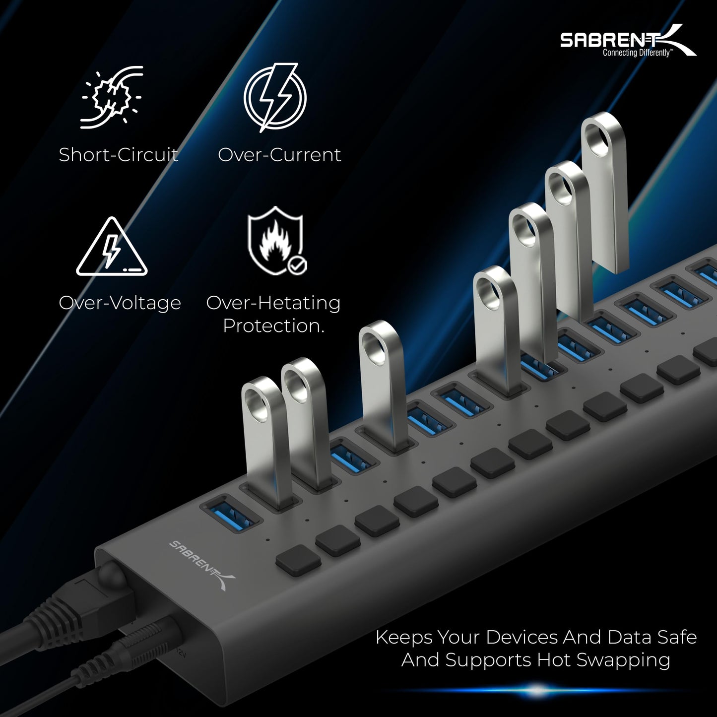 SABRENT 16-Port USB 3.0 Data Hub and Charger with Individual Power Switches, 90W High-Power Output (HB-PU16) - Medaid International