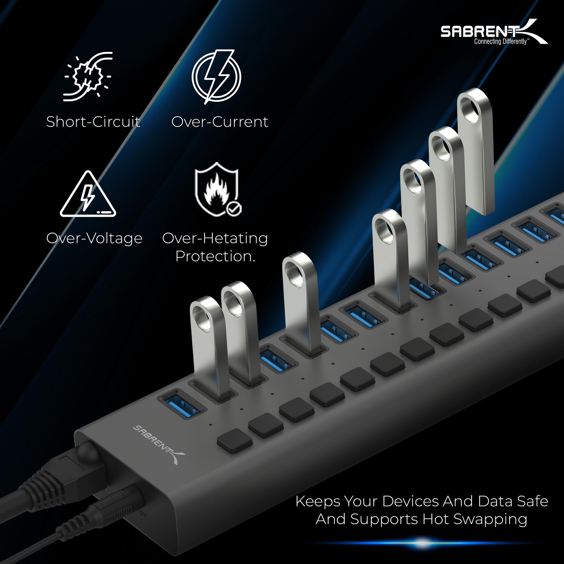 SABRENT 16-Port USB 3.0 Data Hub and Charger with Individual Power Switches, 90W High-Power Output (HB-PU16) - Medaid International