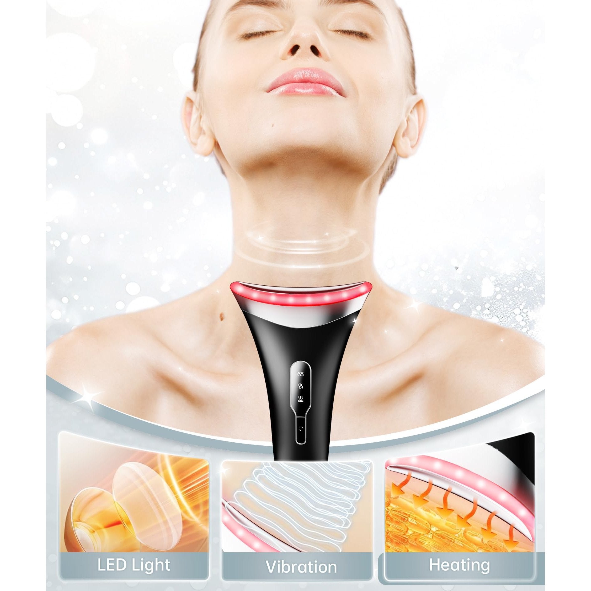 Dopsikn 7 Color Light Therapy Facial Massager with Adjustable Vibration and Thermals for Wrinkles, Double Chin, Red Light Skin Care Tool with Base, Black - Medaid International