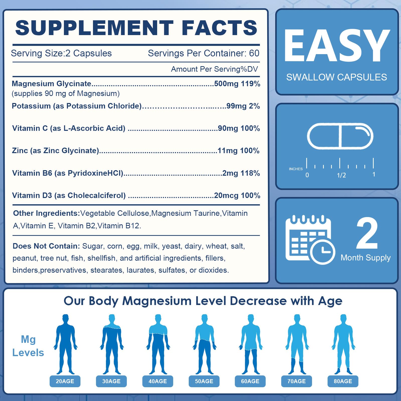 NATURE TARGET Magnesium Glycinate 500mg, Chelated Magnesium with Zinc & Vitamin D3 for Muscle, Nerve & Bone, Support Heart Health & Leg Cramp, Strength Immune System - 120 Capsules - Medaid International