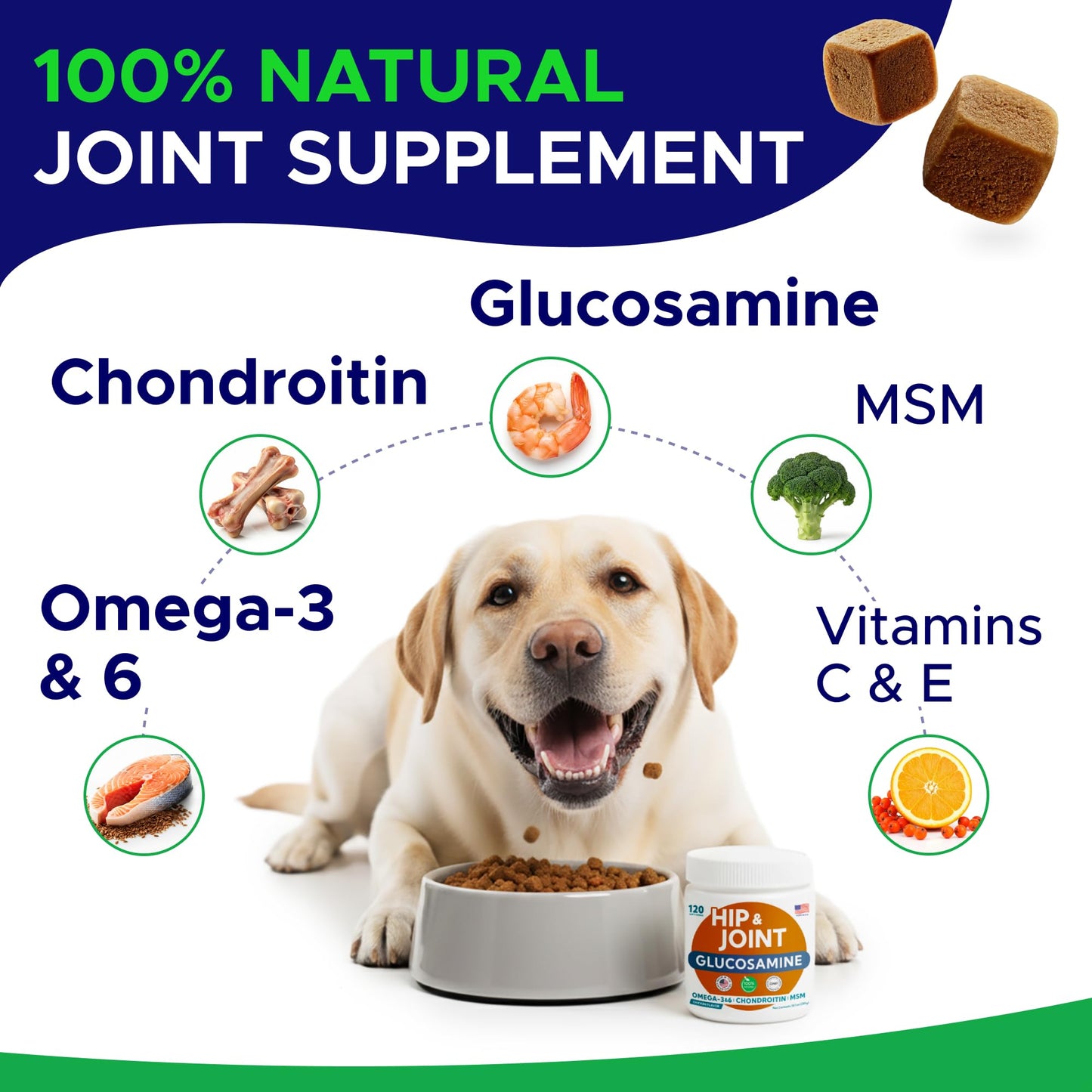 GOODGROWLIES Glucosamine for Dogs Hip & Joint Supplement - Chondroitin, Omega-3, MSM - Joint Health & Pain Relief - Senior & Large Dogs - Made in USA - 120 Mobility Chews