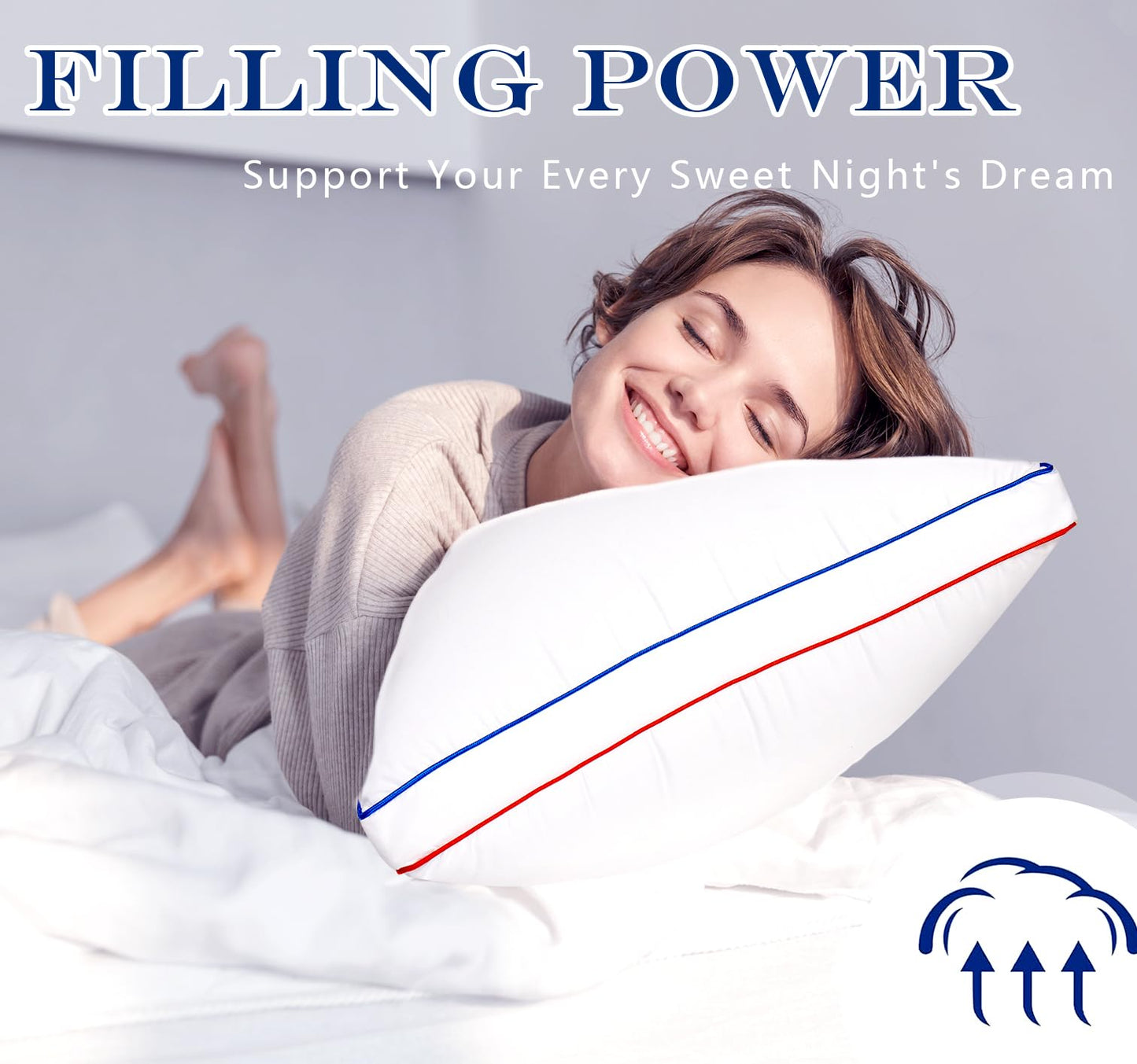 SUMEQIQ Pillows Queen Size Set of 2, Fluffy Bed Pillows for Sleeping, Queen Pillows 2 Pack with Hotel Quality, Medium Firm and Supportive Down Alternative Pillow for Side and Back Sleeper, 20" x 30" - Medaid International