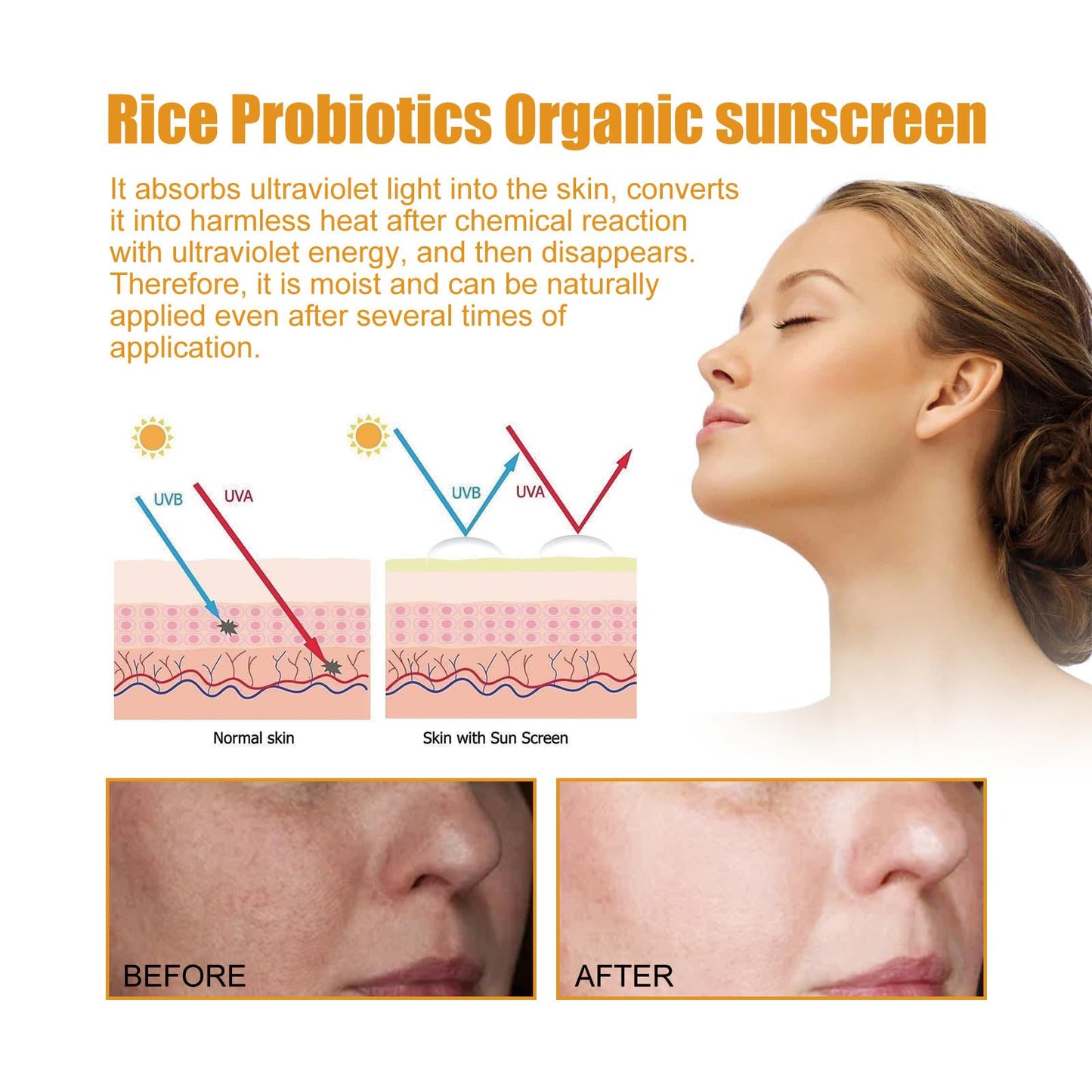 Hotiary Organic Face Sunscreen, Rice & Probiotics Sunscreen SPF 50, Sunblock Sun Cream SPF 50 Lotion Cream Medium Sun Protection Immediate UVA/UVB Protection PA++++ for Face Body, Water Resistant - Medaid International