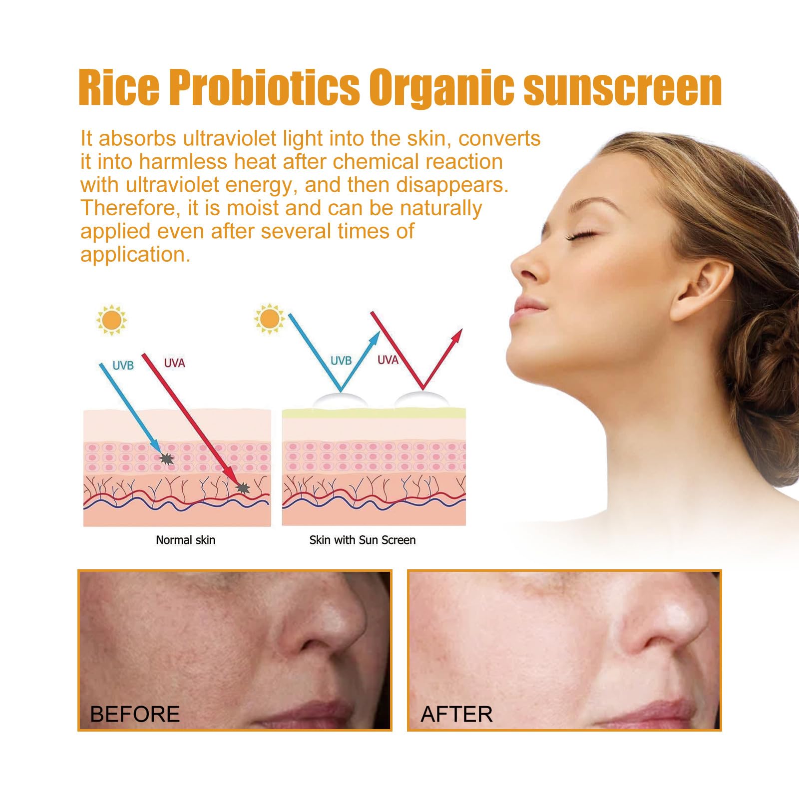 Hotiary Organic Face Sunscreen, Rice & Probiotics Sunscreen SPF 50, Sunblock Sun Cream SPF 50 Lotion Cream Medium Sun Protection Immediate UVA/UVB Protection PA++++ for Face Body, Water Resistant - Medaid International