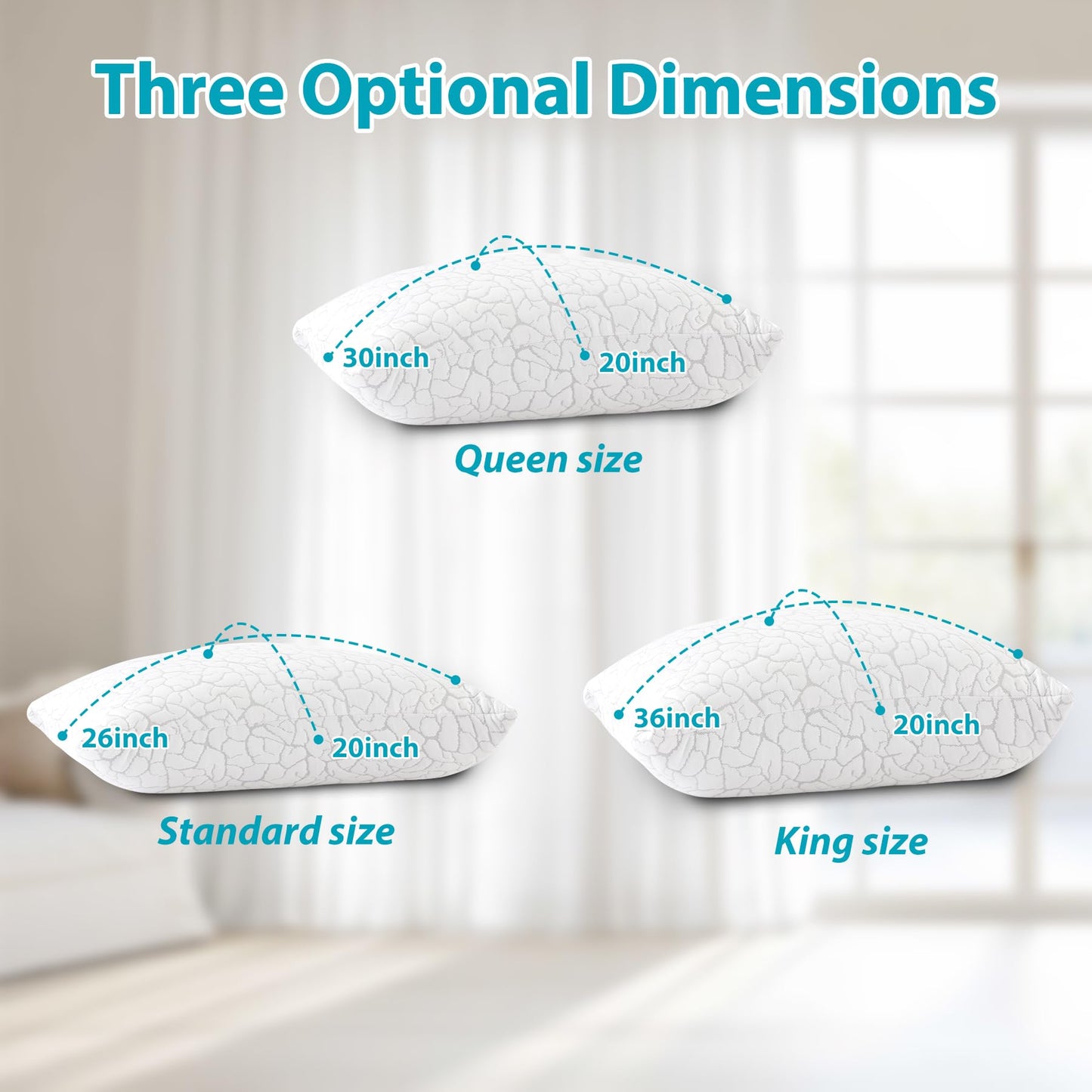 WGAKCED Cooling Pillows for Sleeping 1 Pack, Queen Size Adjustable Shredded Memory Foam Pillows, Firm Bed Pillows for Side, Back, Stomach, Hot Sleepers, Cold Pillow with Removable Washable Cover - Medaid International