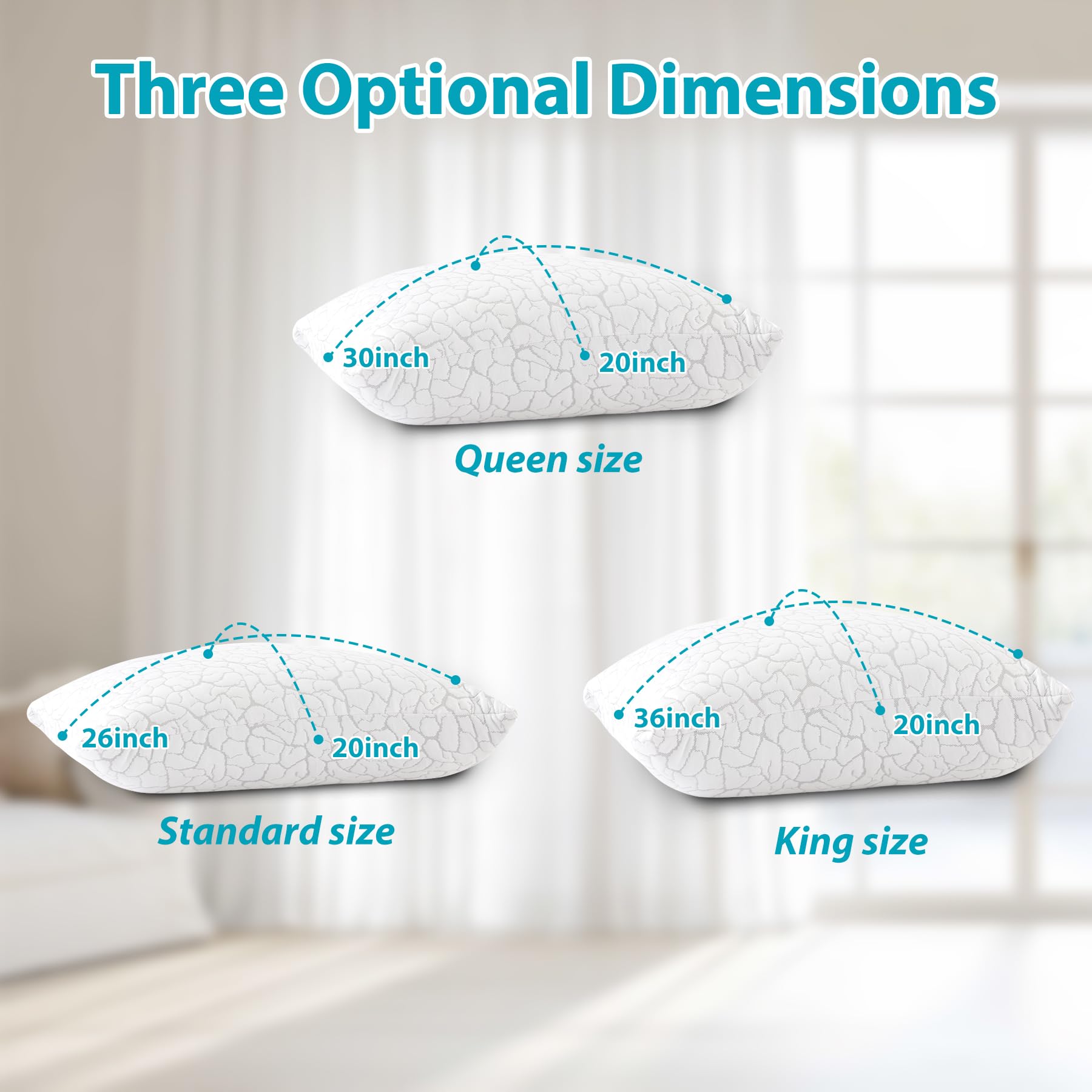 WGAKCED Cooling Pillows for Sleeping 1 Pack, Queen Size Adjustable Shredded Memory Foam Pillows, Firm Bed Pillows for Side, Back, Stomach, Hot Sleepers, Cold Pillow with Removable Washable Cover - Medaid International