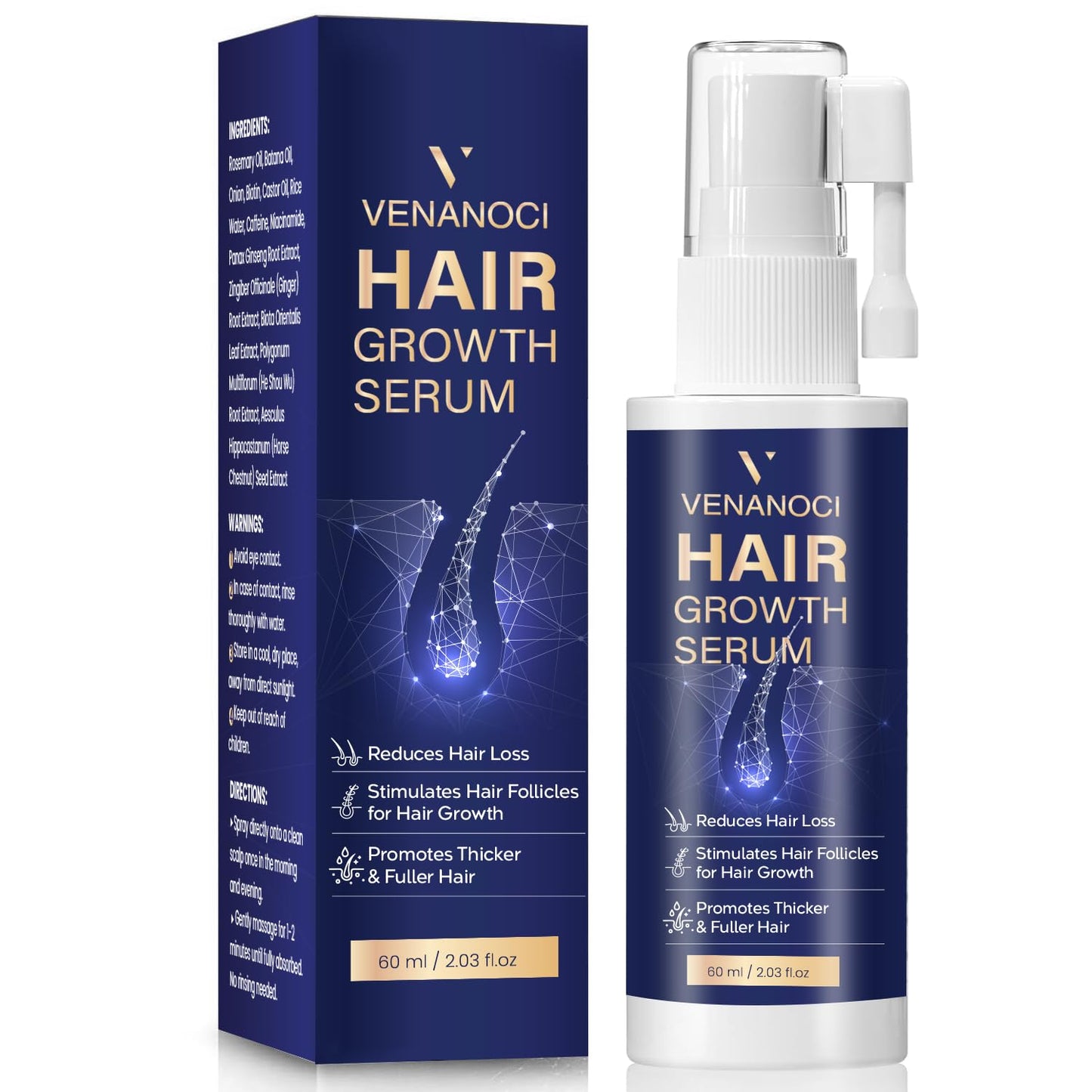 VENANOCI Hair Growth Serum Spray: with Rosemary, Biotin, Batana Oil & Rice Water – Natural Anti-Hair Loss Treatment for Thinning Hair – Promotes Thicker, Fuller Hair for Women & Men – All Hair Types - Medaid International