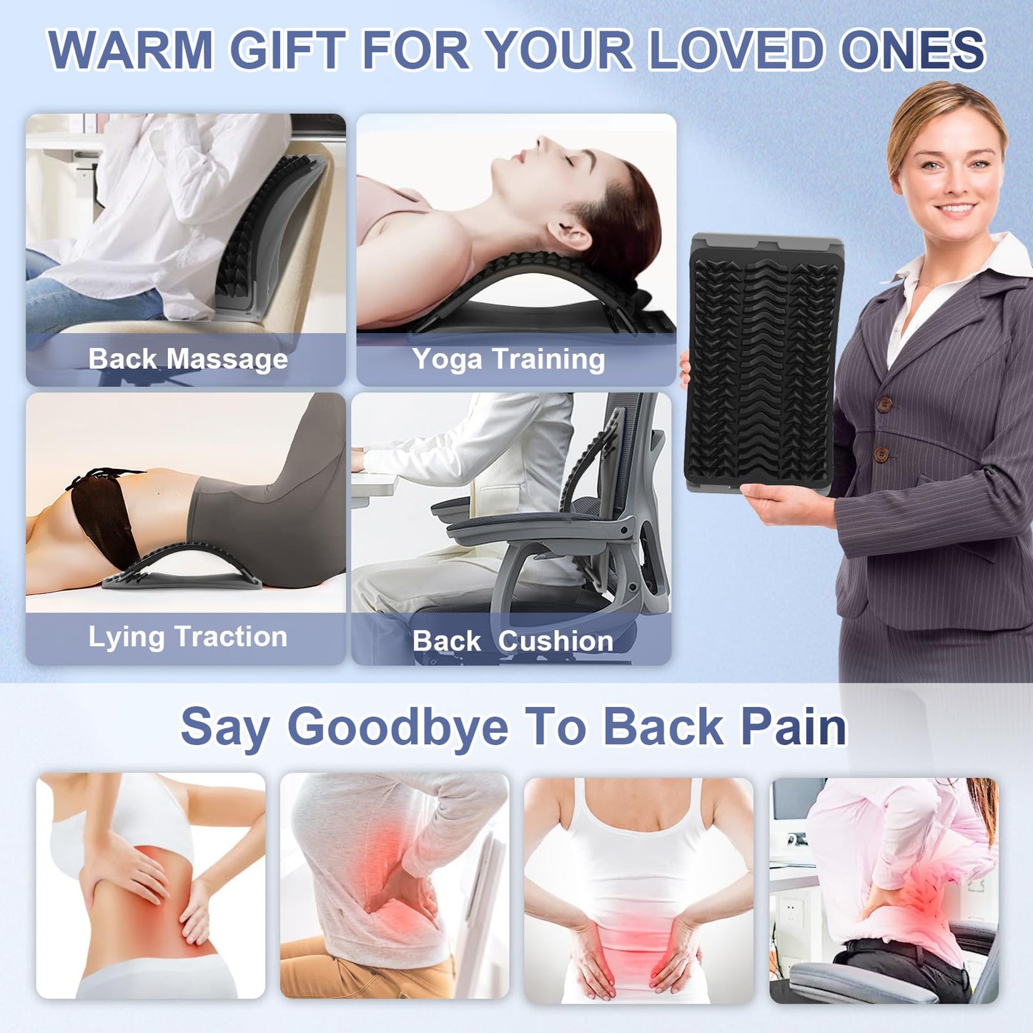 MINOLL Back Stretcher for Lower Back Pain Relief, 4 Level Adjustable Arch Lumbar Back Cracker Board, Back Cracking Device, Back Massager for Scoliosis, Spine Decompression Support - Grey - Medaid International