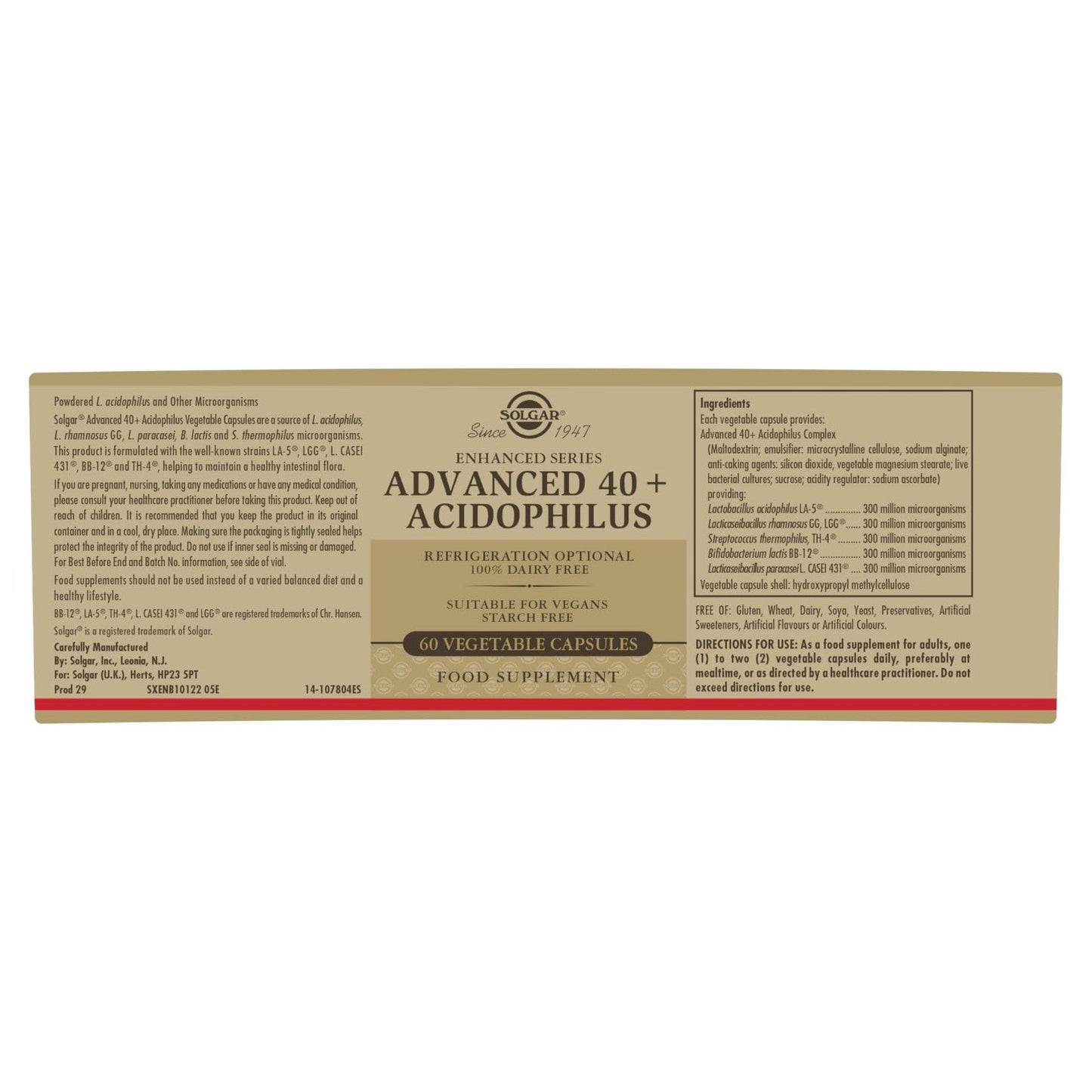 Solgar Advanced 40+ Acidophilus, 120 Vegetable Capsules - Supports Healthy Intestinal Flora - 1.5 Billion Microorganisms Per Serving - Gluten, Dairy, Lactose & Milk Free - Vegetarian - 120 Servings - Medaid International
