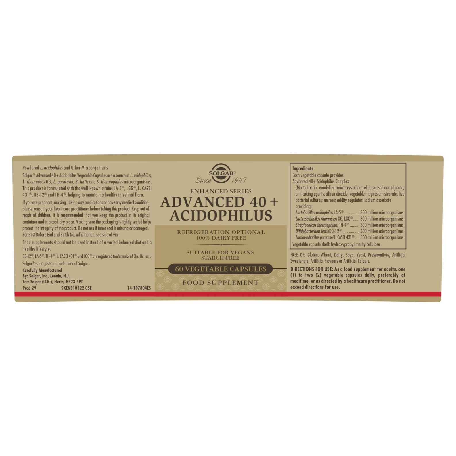 Solgar Advanced 40+ Acidophilus, 120 Vegetable Capsules - Supports Healthy Intestinal Flora - 1.5 Billion Microorganisms Per Serving - Gluten, Dairy, Lactose & Milk Free - Vegetarian - 120 Servings - Medaid International