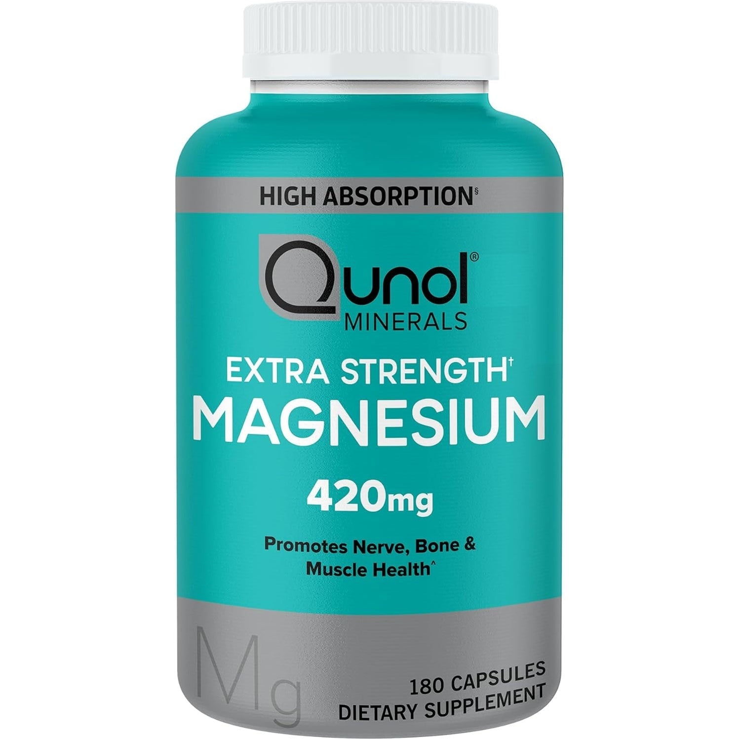 Qunol Magnesium Capsules 420mg, 100% DV, High Absorption Magnesium Supplement, Extra Strength, Bone and Muscle Health Supplement, 180 Count - Medaid International