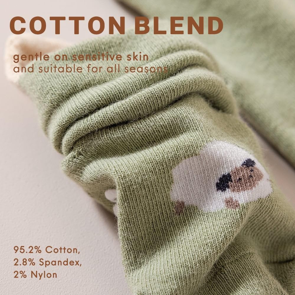 Baby & Toddler Non-Slip Crew Socks with Grippers, KASTWAVE Soft and Comfortable Socks for Infants, Toddlers, and Kids, Ideal for Everyday Wear and Safety