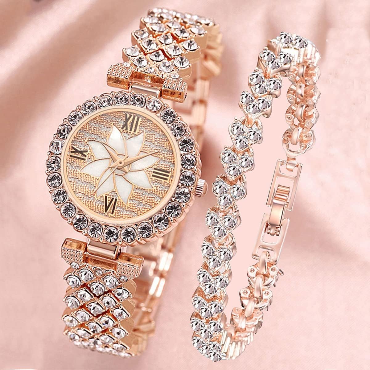 KASTWAVE Luxury Women Wrist Watches, Fashion Casual Quartz Watch Ladies Watch, Watch Luxury Crystal Rhinestone Diamond Wrist Watch Stainless Steel Fashion Bling Iced-Out Watch