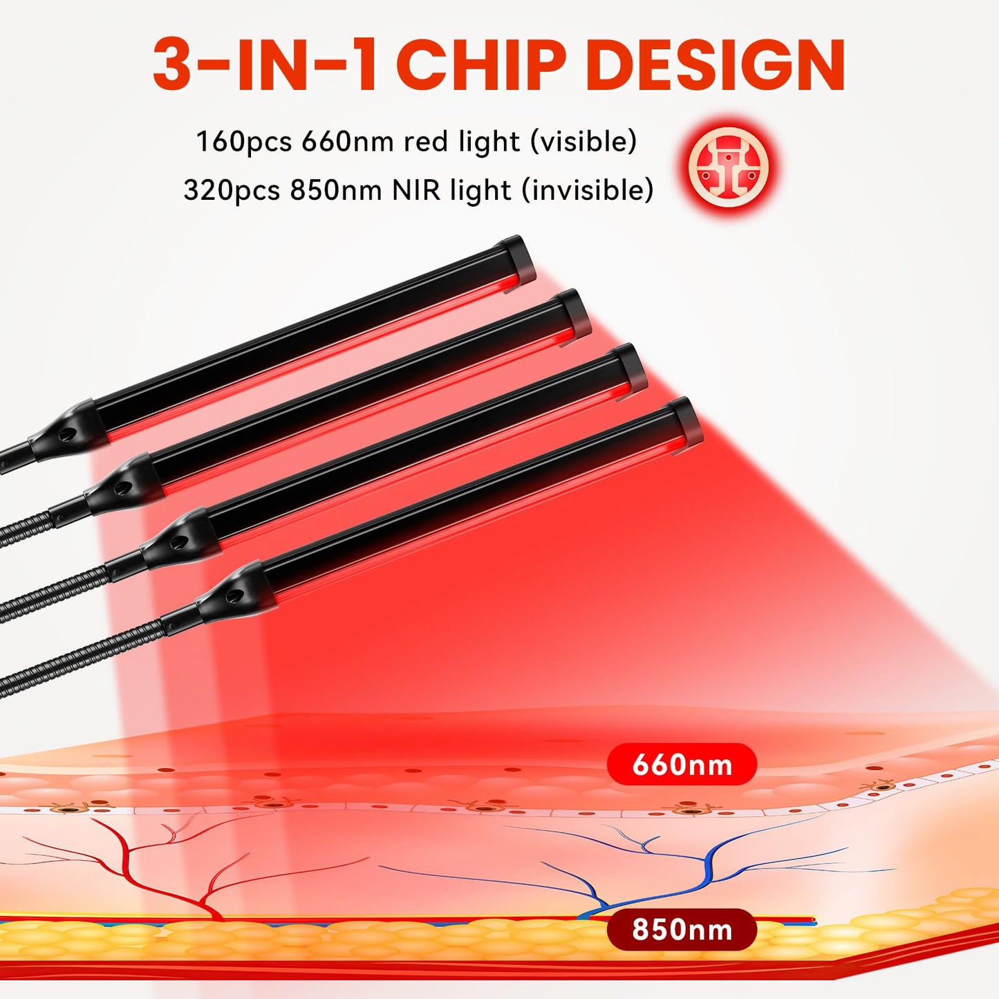Viconor Red Light Therapy Lamp,4 Head Infrared Light Therapy for Body Device with Adjustable Stand-660nm Red Light＆850nm Near Infrared Light Therapy Device for Face,Body,Pain,Skin at Home - Medaid International