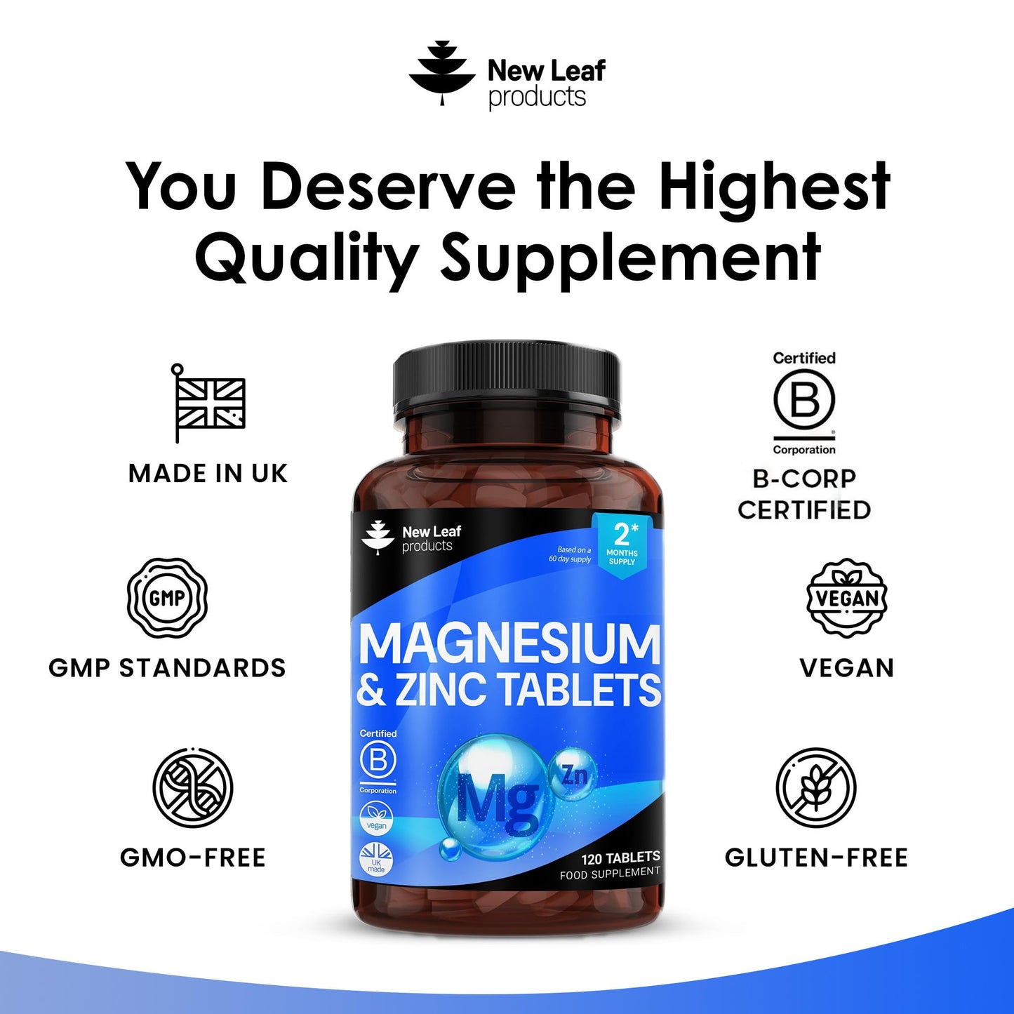Magnesium Supplement 500mg Magnesium and Zinc Supplement - High Absorbency Magnesium Oxide & Zinc - Muscle Bones & Healthy Immune Function - Vegan, Non-GMO, Gluten-Free - 120 Easy to Swallow Tablets - Medaid International