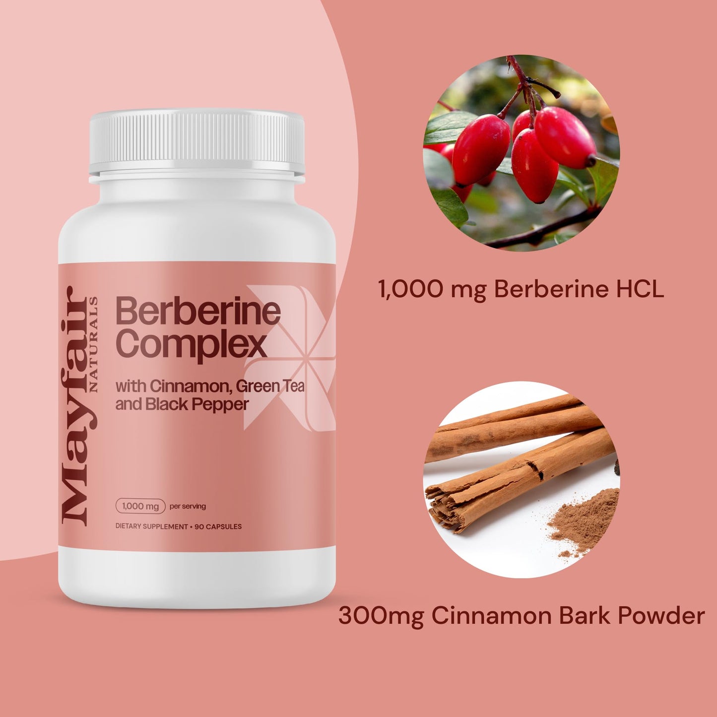 Mayfair Naturals Berberine Complex Supplement, with Cinnamon, Green Tea, and Black Pepper 90 Capsules - Medaid International