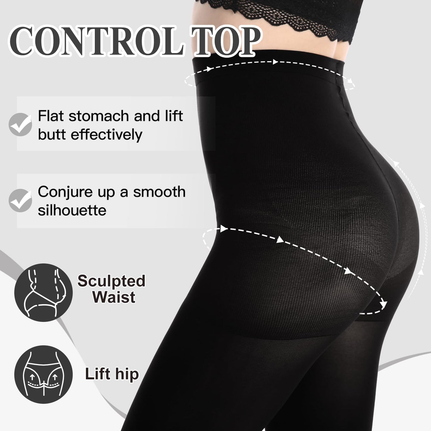 MANZI Women's 6 Pairs Opaque Control-Top Tights with Comfort Stretch 70 Denier Large - Medaid International