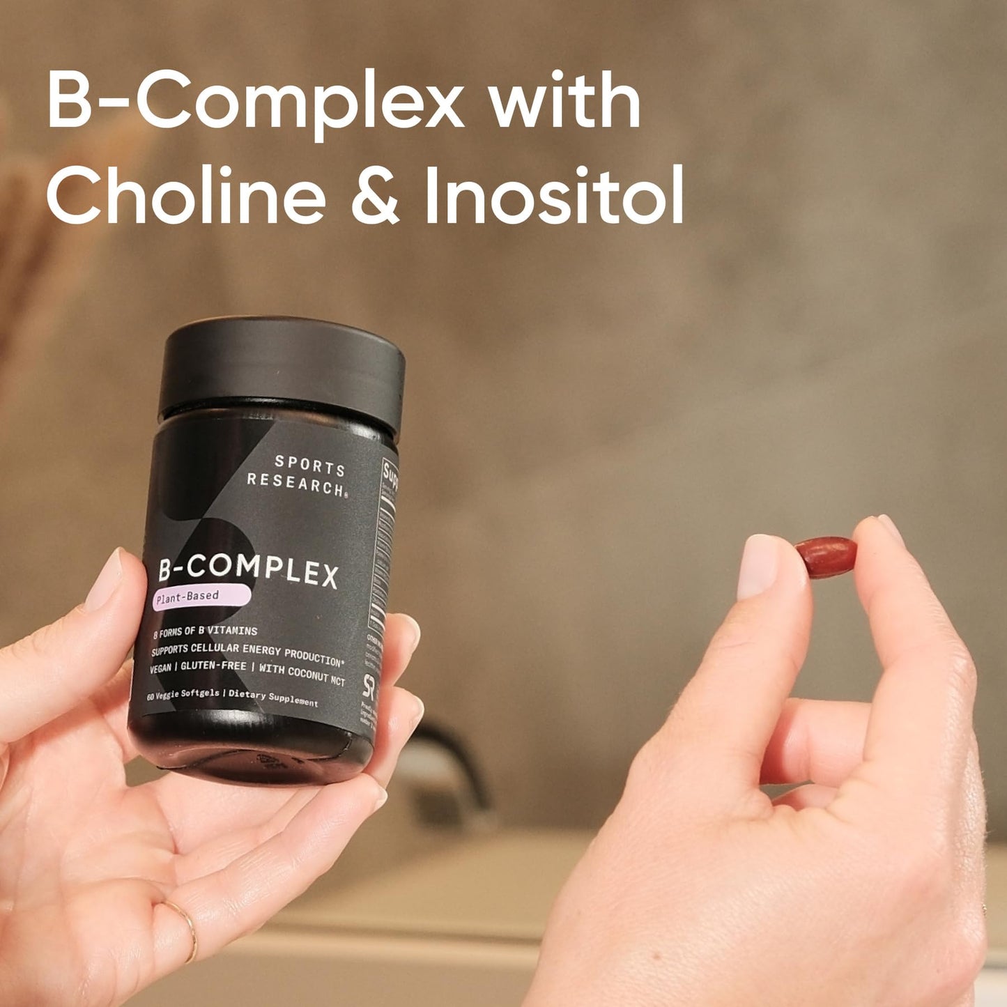 Sports Research® Vitamin B-Complex - Full Spectrum of B Vitamins with Methylated B12 & Folate - Gluten Free · Plant-Based · Non-GMO · Vegan-Friendly Formula - 60 Veggie Softgels - Medaid International