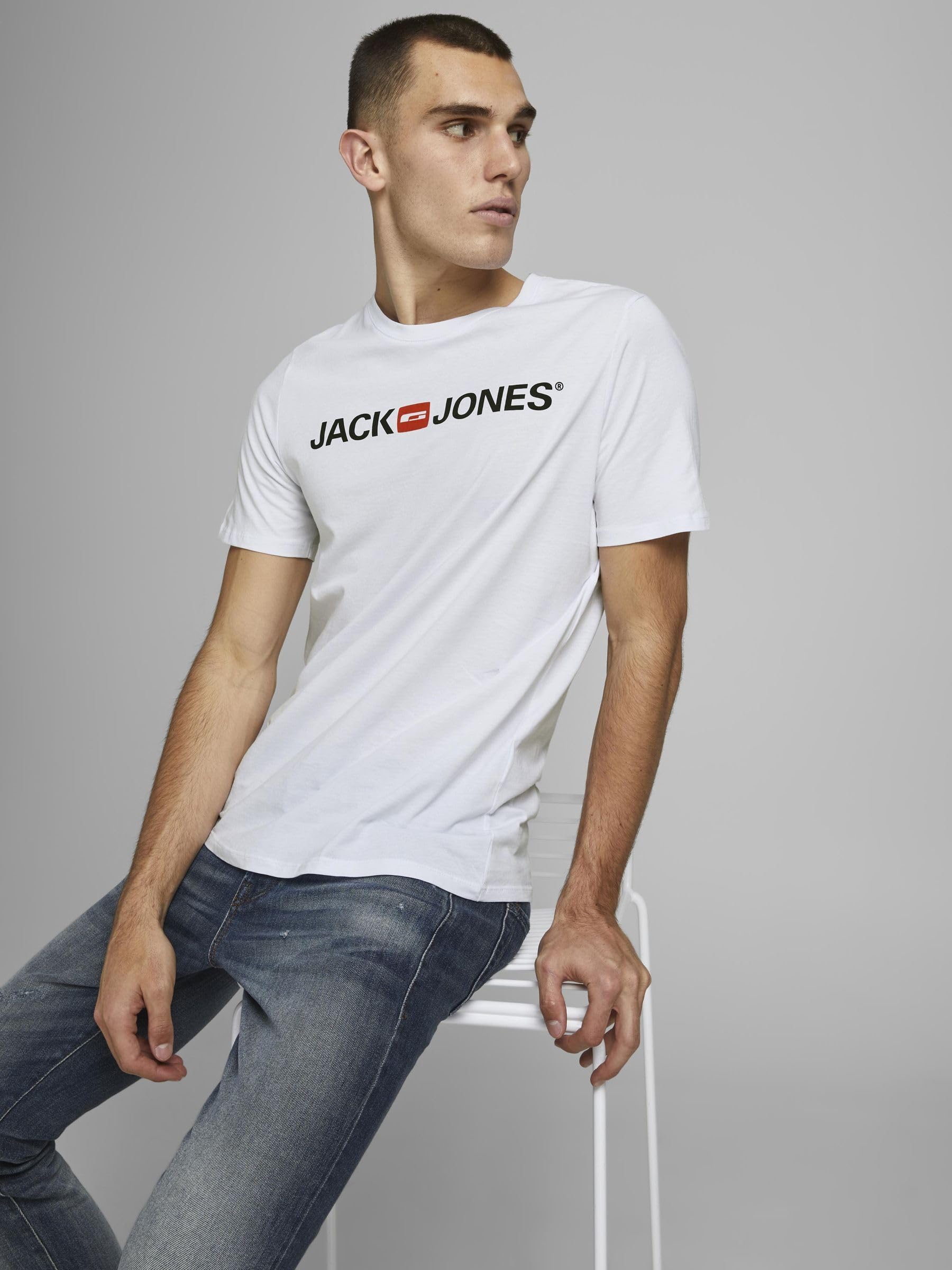 JACK & JONES Mens JJEJOSH TEE SS Crew Neck NOOST-Shirt, White, Large - Medaid International