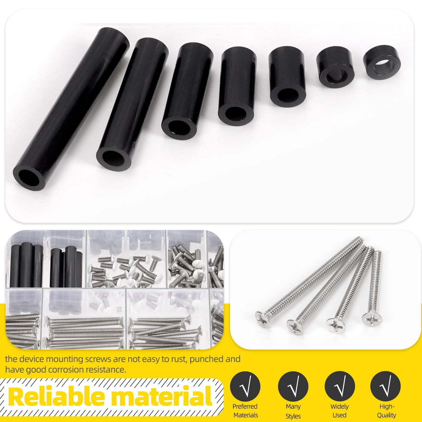 Mardatt 385Pcs Electrical Outlet Extender Kit, 240Pcs Electrical Outlet Spacers with 145Pcs #6-32 Thread Slotted & Phillips Wall Plate Screws Outlet Screw Device Mounting Screws Switch Plate Screw - Medaid International