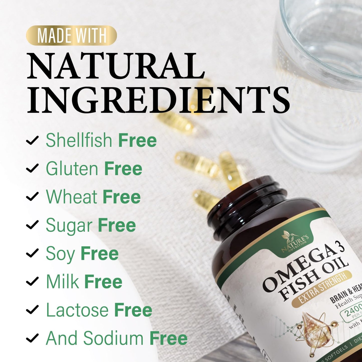 Omega 3 Fish Oil Supplements 2400 mg - Triple Strength Omega3 - EPA & DHA with Essential Fatty Acids - Natural Immune, Brain & Heart Health Support - Burpless, Lemon Flavor, Wild Caught - 120 Softgels - Medaid International